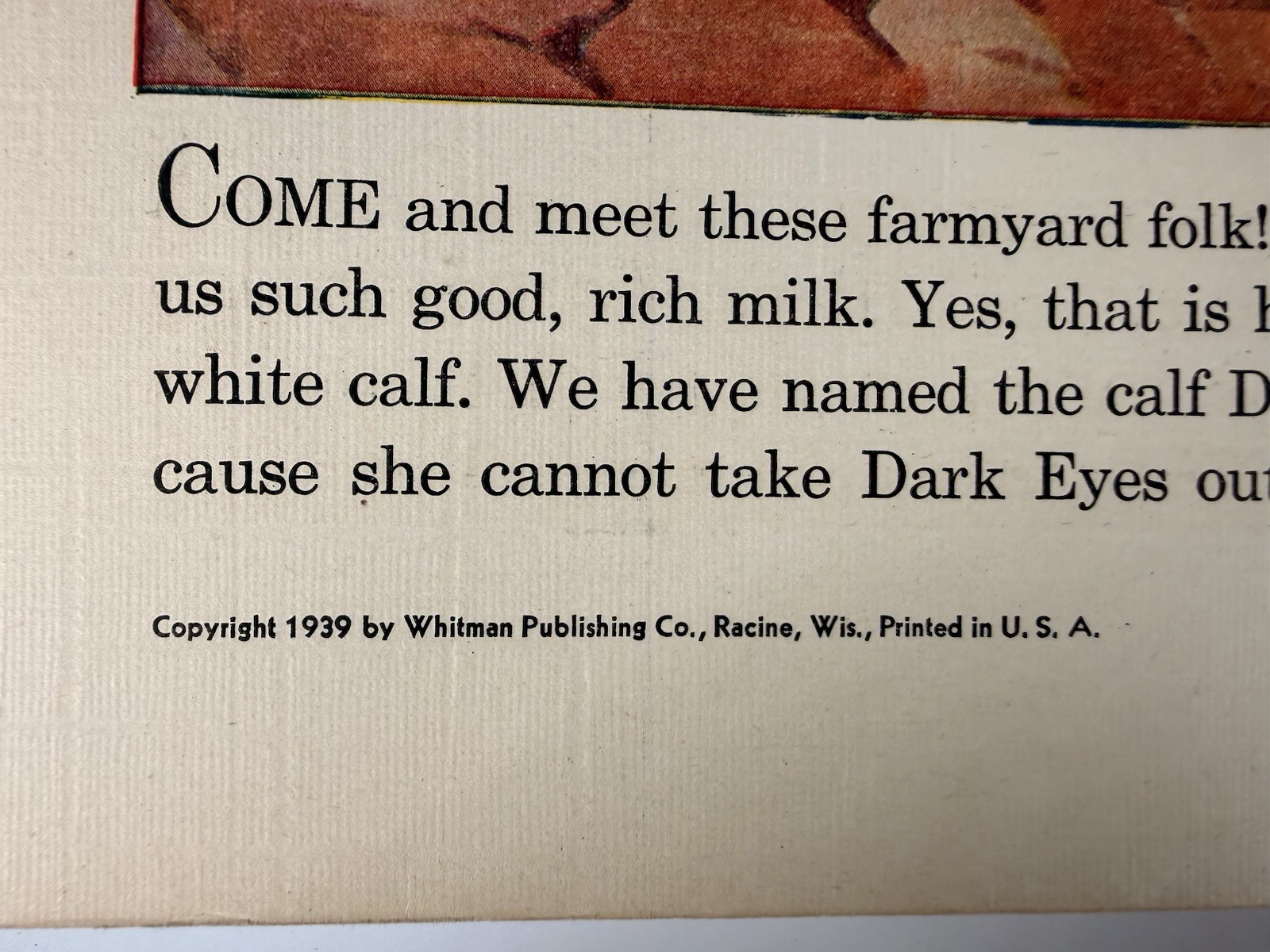 1939 Farmyard Folk Whitman Publishing Children’s Linen Book Animal Stories