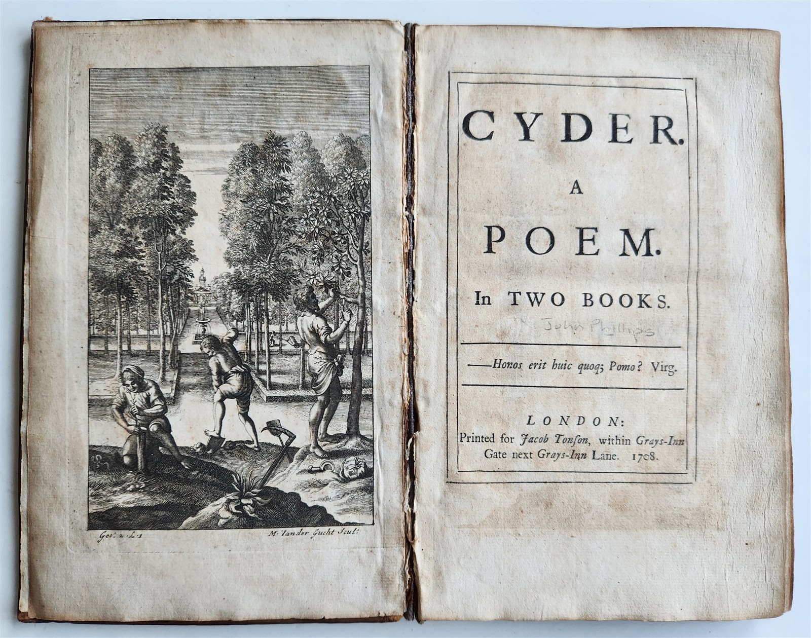 1708 CYDER a POEM in TWO BOOKS by John Philips ANTIQUE poetry in English