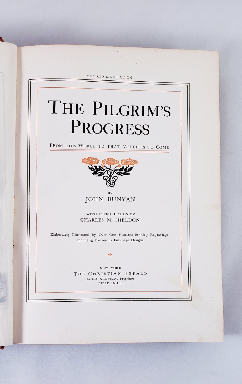 Antique The Pilgrims Progress John Bunyan The Christian Herald Red Line Edition