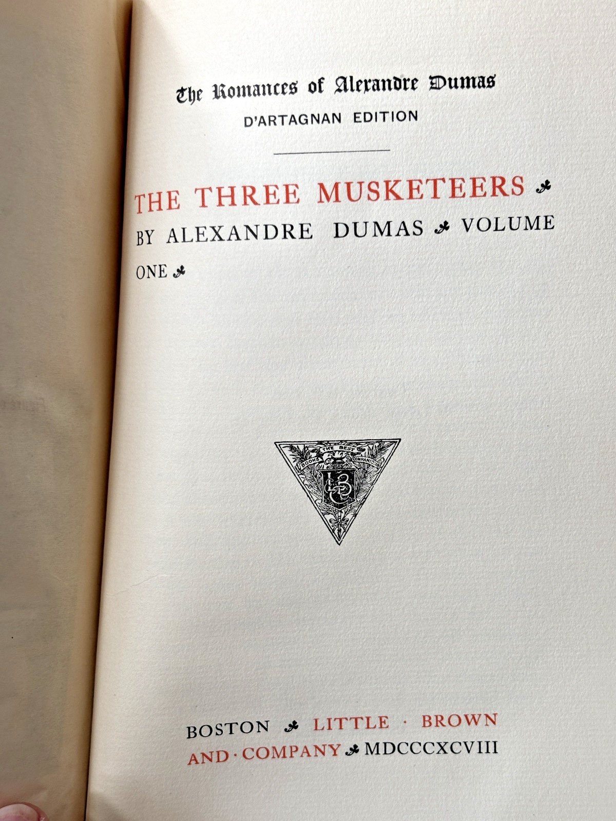 1898 The Three Musketeers Vol I Alexandre Dumas D’Artagnan Edition Little Brown