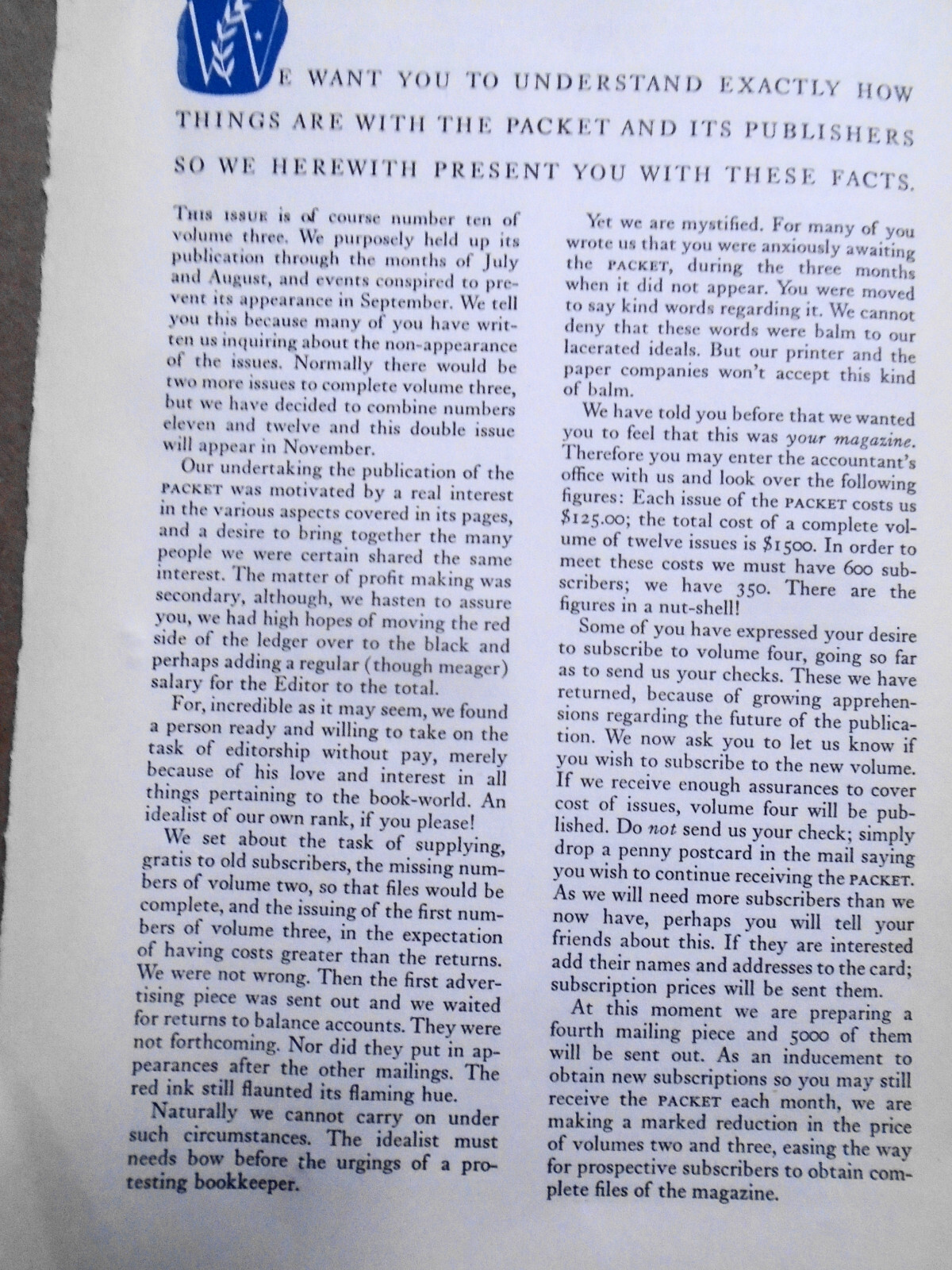Book Collector’s Packet October 1939 – Art Appreciation; Australia Fine Printing