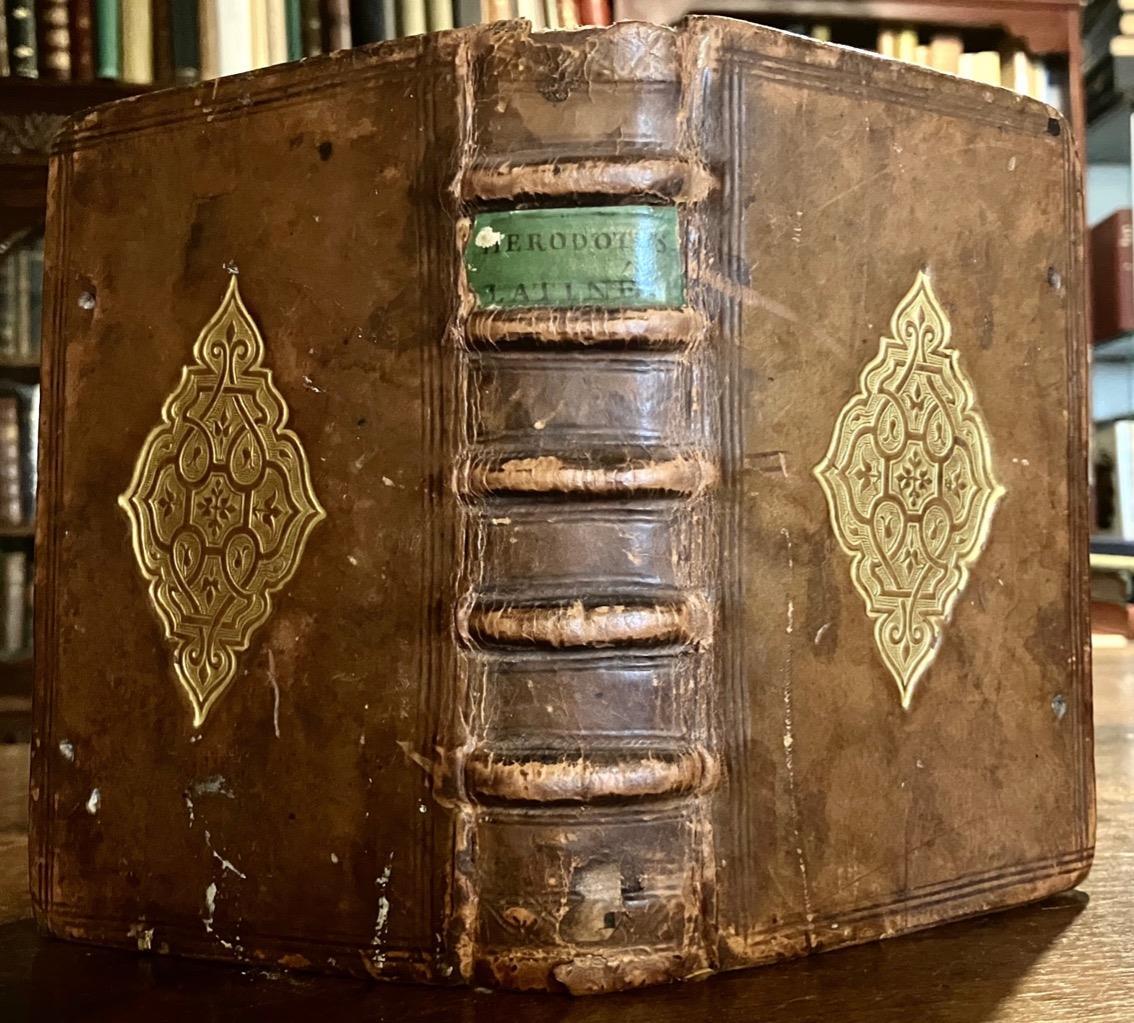 1595 HERODOTUS HISTORIAE Scarce Early Latin Book UNUSUAL FULL LEATHER BINDING