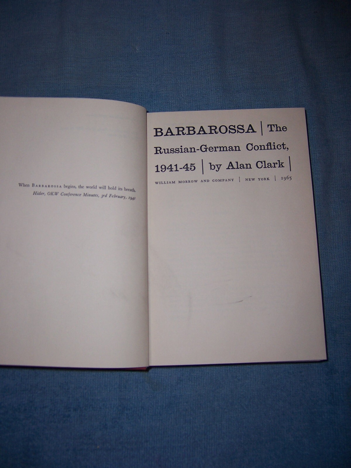 BARBAROSSA by Alan Clark/1st Ed/HCDJ/Military & War/WWII (1939-45)