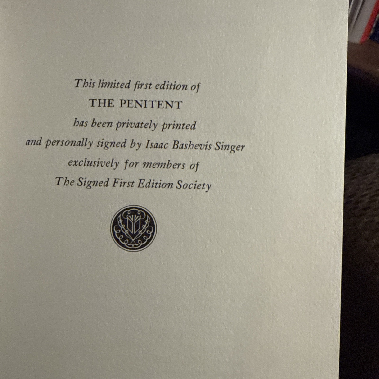 The Penitent /Isaac Bashevis Singer 1983 Leather Signed 1st Ed Franklin Library