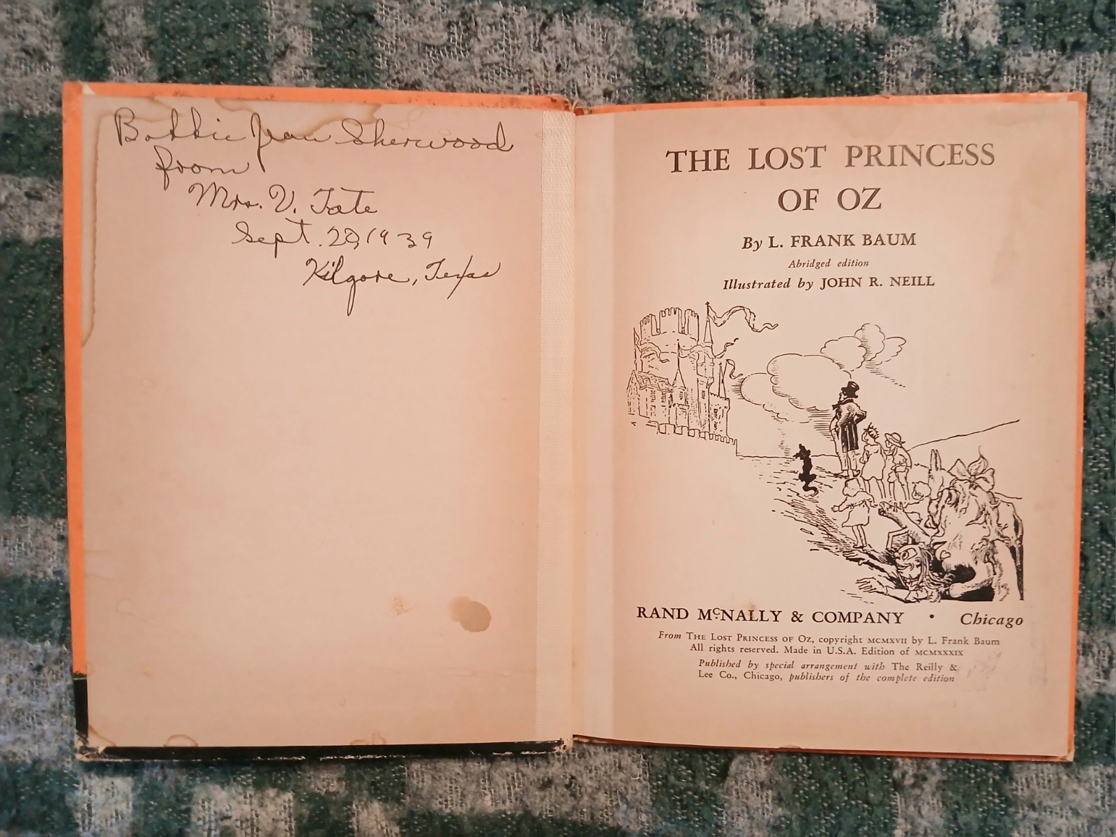 The Lost Princess Of Oz Junior Edition L. Frank Baum 1939 Rand McNally