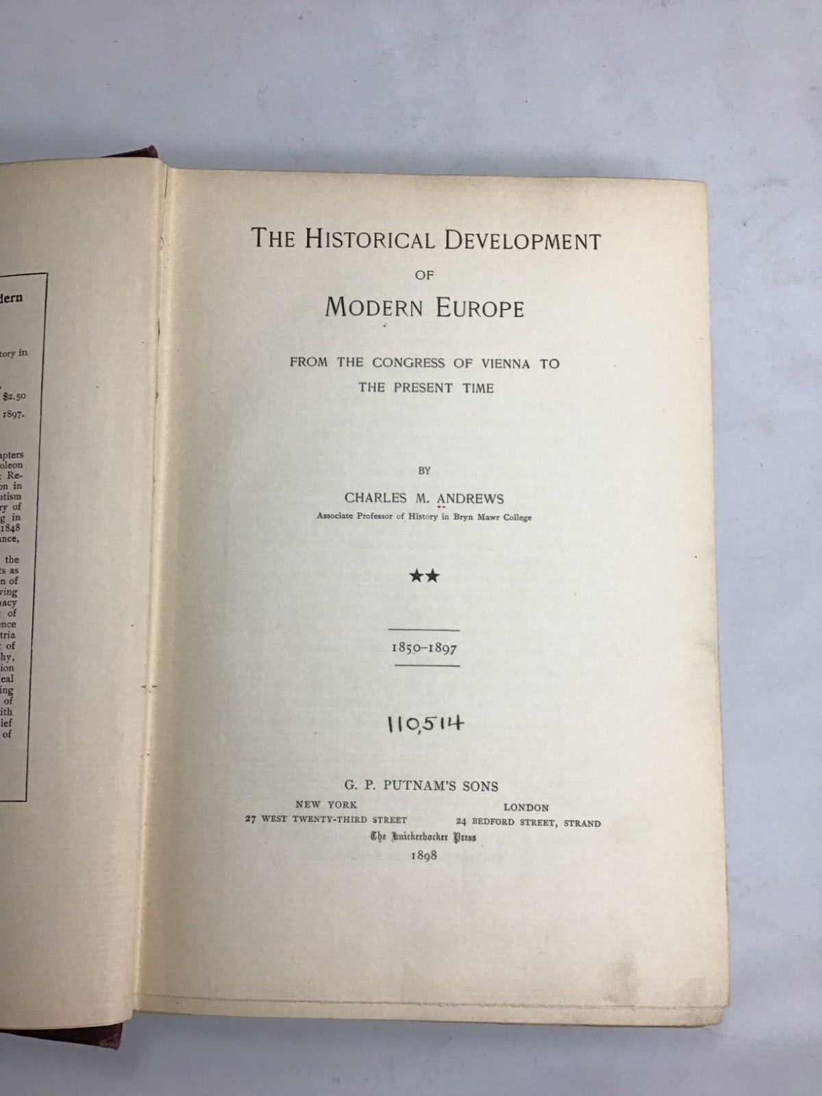 Historical Development of Modern Europe 1850-1897 Charles Andrews Book RARE