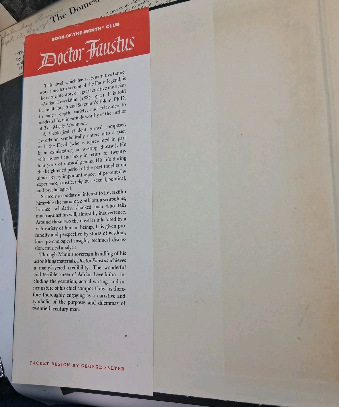 Doctor Faustus by Thomas Mann ~Book Club Edition 1948 w/Extras, Inserts HC HB DJ