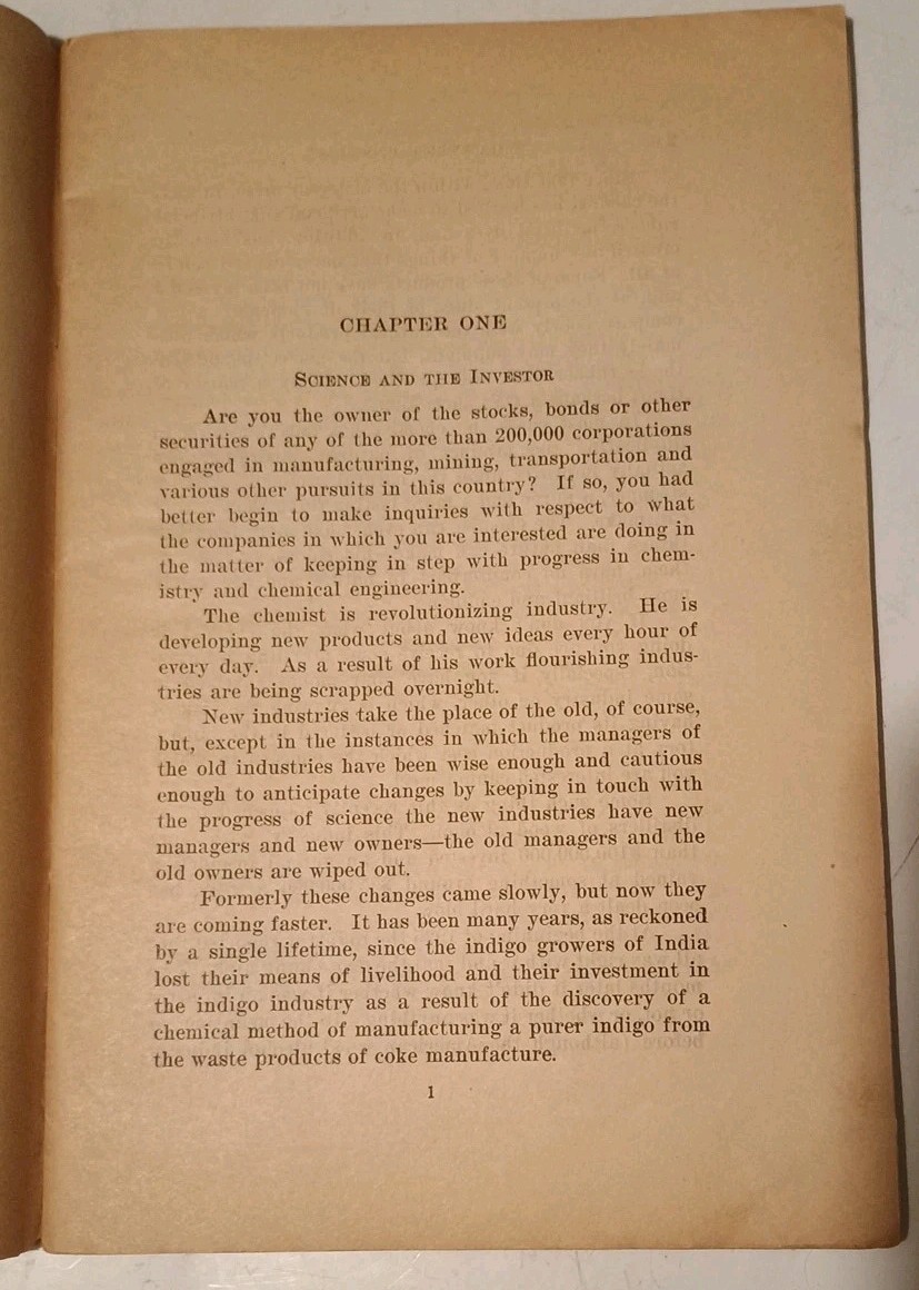 1925 ~ WHAT PRICE PROGRESS? Stake of the Investor in Science – By Hugh Farrell