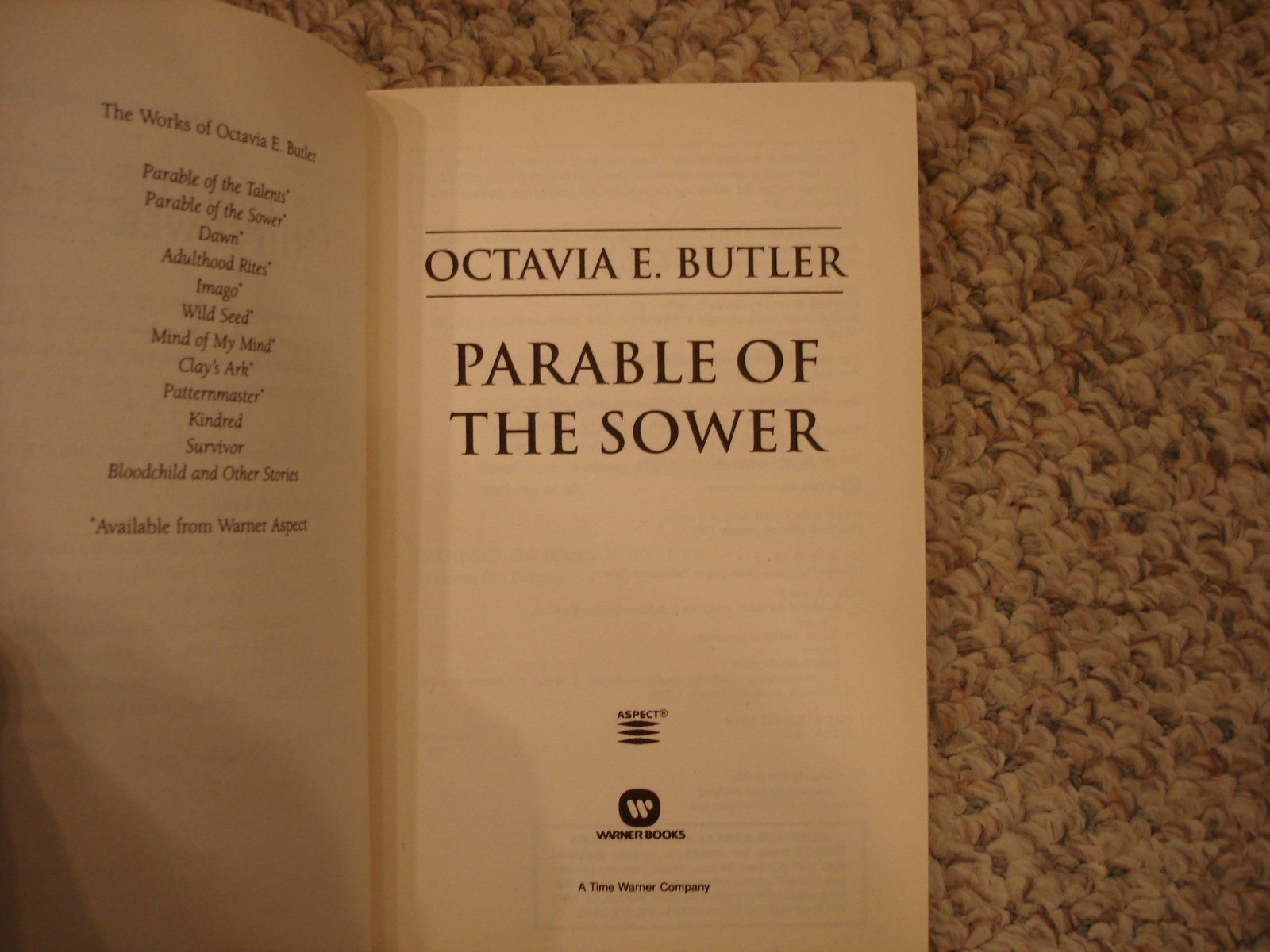 Parable Of The Sower Octavia E. Butler trade paperback 2000 Aspect Warner Bros.