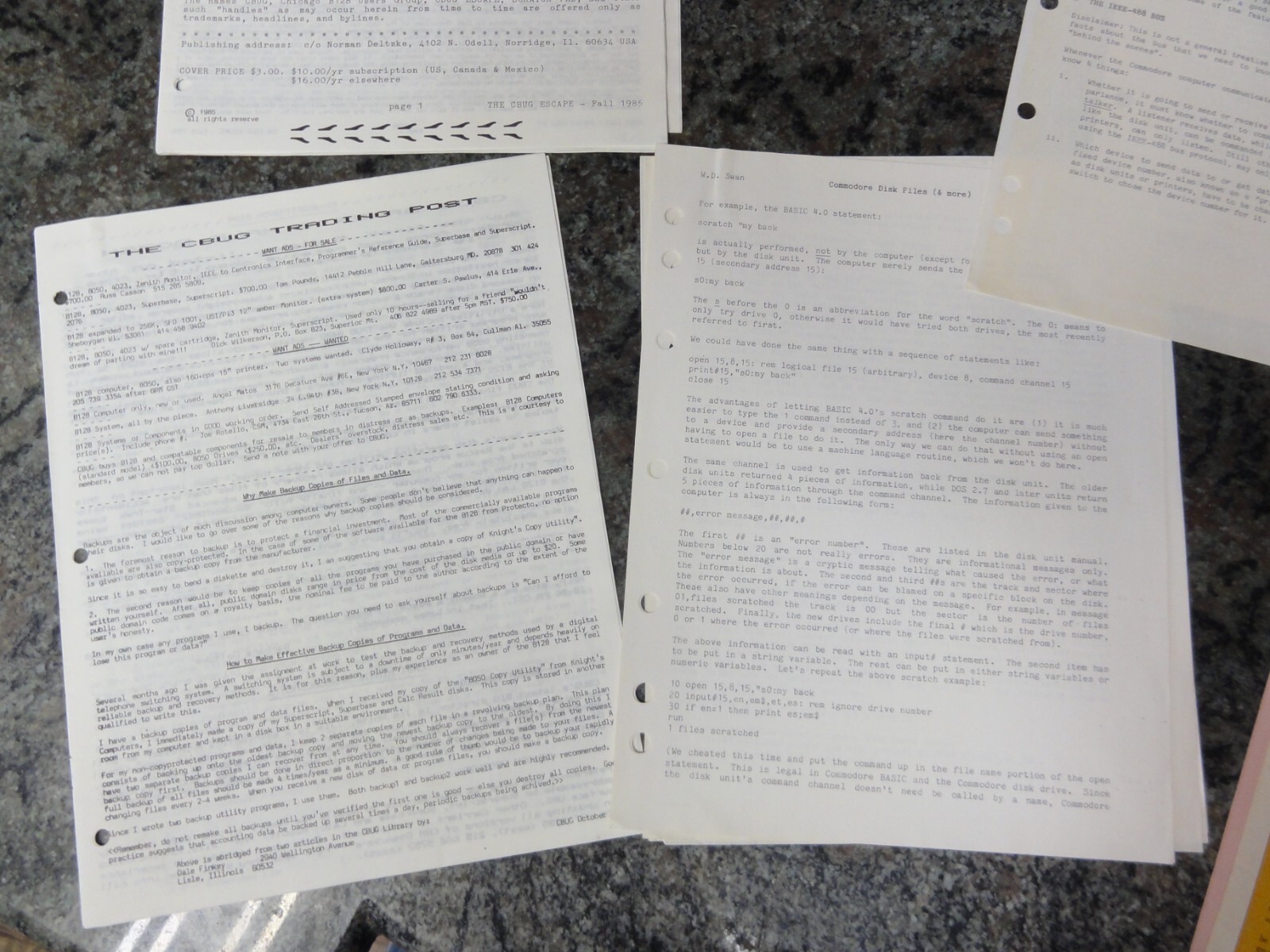 Commodore B128 Lot of 10 CBug Escape Chicago User’s Group 1st Issues 1985 + More