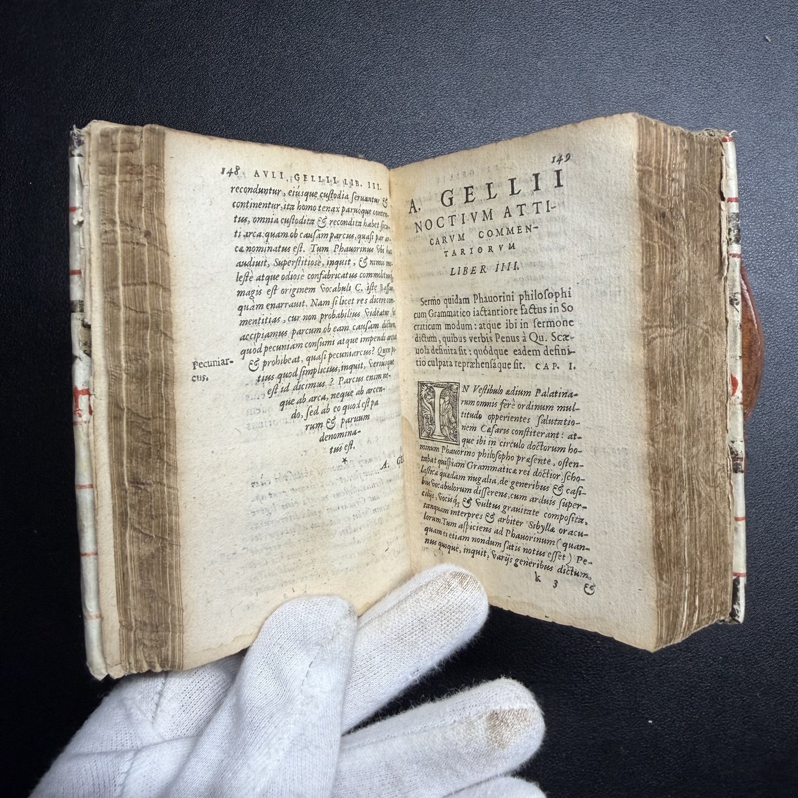 1559 Aulus Gellius Latin, Manuscript Vellum Binding, Gauffered Edges