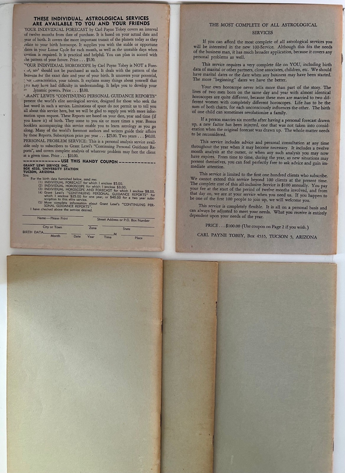 The New Astrology – Carl Payne Tobey – 5 Pamphlets – 1952