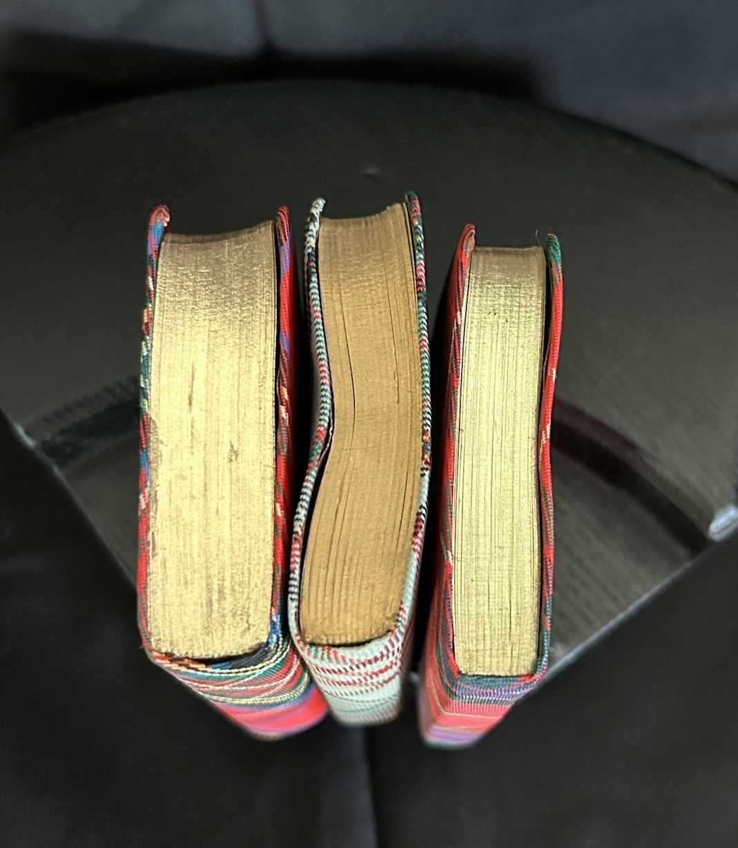 Lot 3 Rare Antique Miniature Thistle Library Silk Tartan Covered Scottish Books