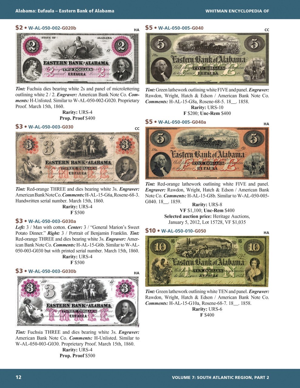 Whitman Encyclopedia of Obsolete Paper Money Volume 7 South US Atlantic states