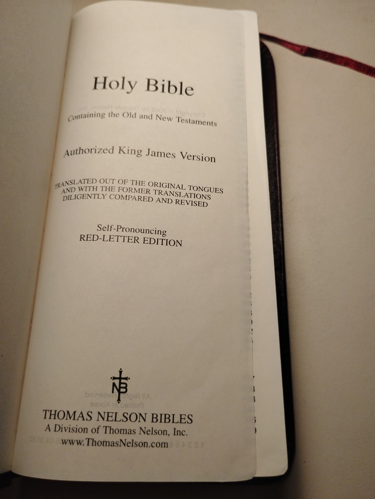 Holy Bible KJV Bonded Leather Red-Letter Self-Pronouncing Nelson 2002 Gilt Edges