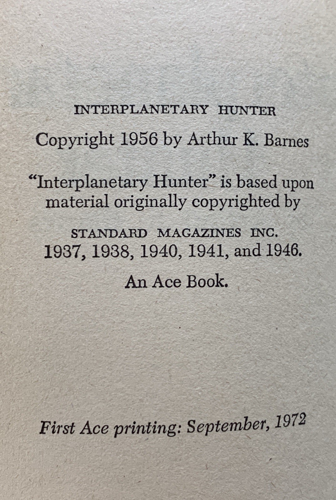 Interplanetary Hunter by Arthur K. Barnes – vintage 1972 Ace sci-fi pb