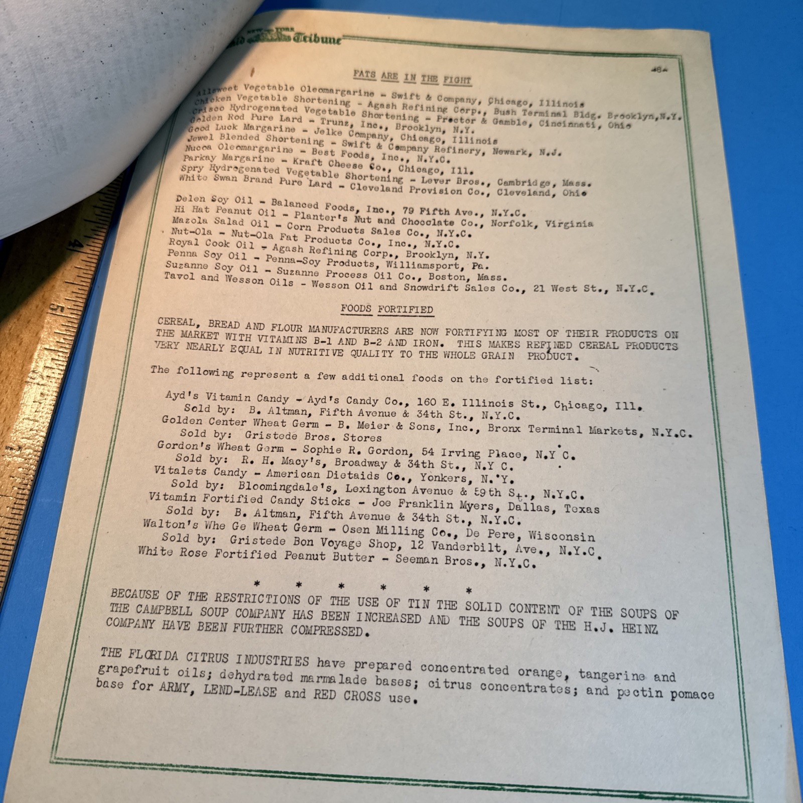 1943 Herald Tribune Home Institute WARTIME FOOD NEWS Exhibit America’s Cook Book