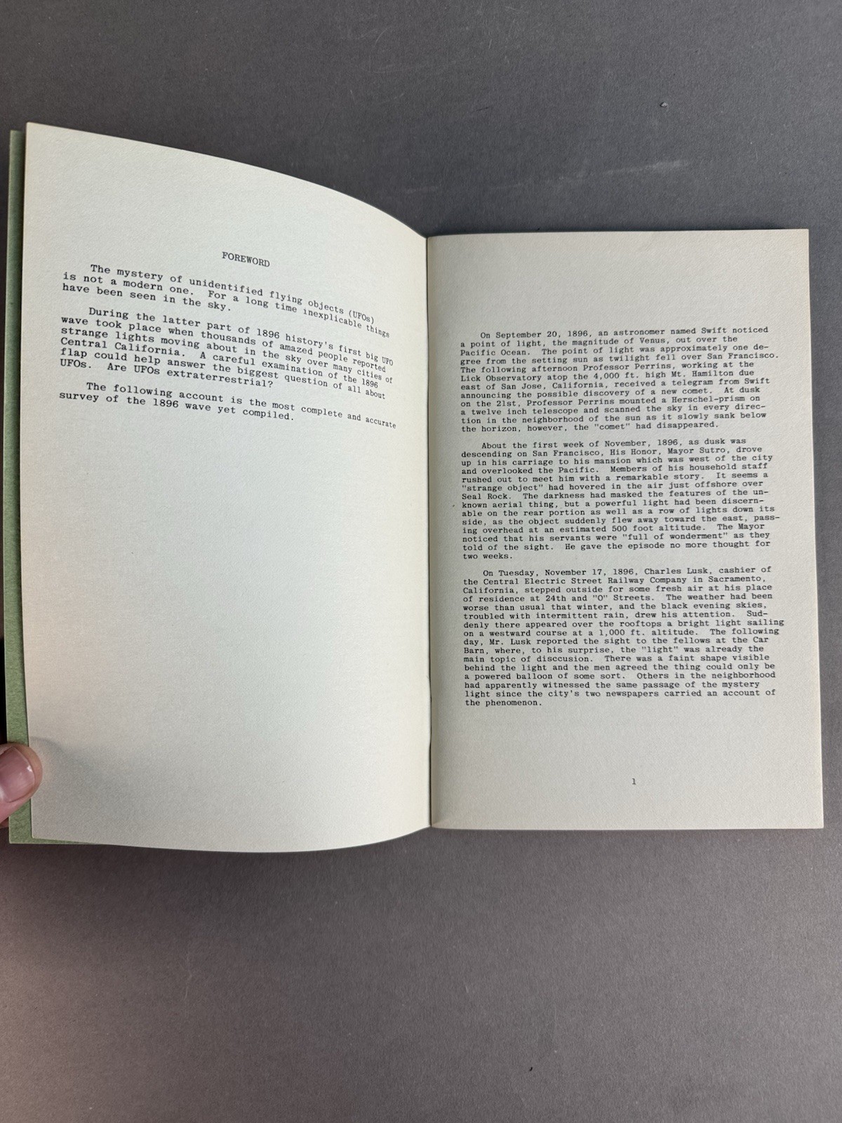The UFO Wave of 1896 Loren E. Gross First Edition 1974