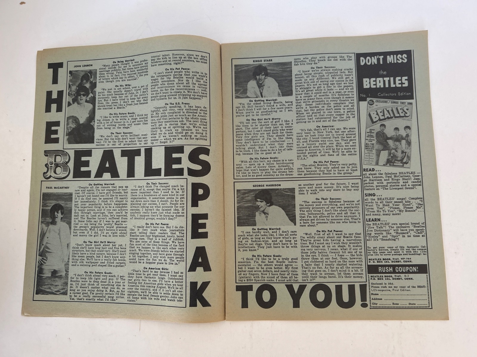 Nice Rare Collector’s 1964 Beatles Fanzine of Songs Vol 1 #2 ex condition