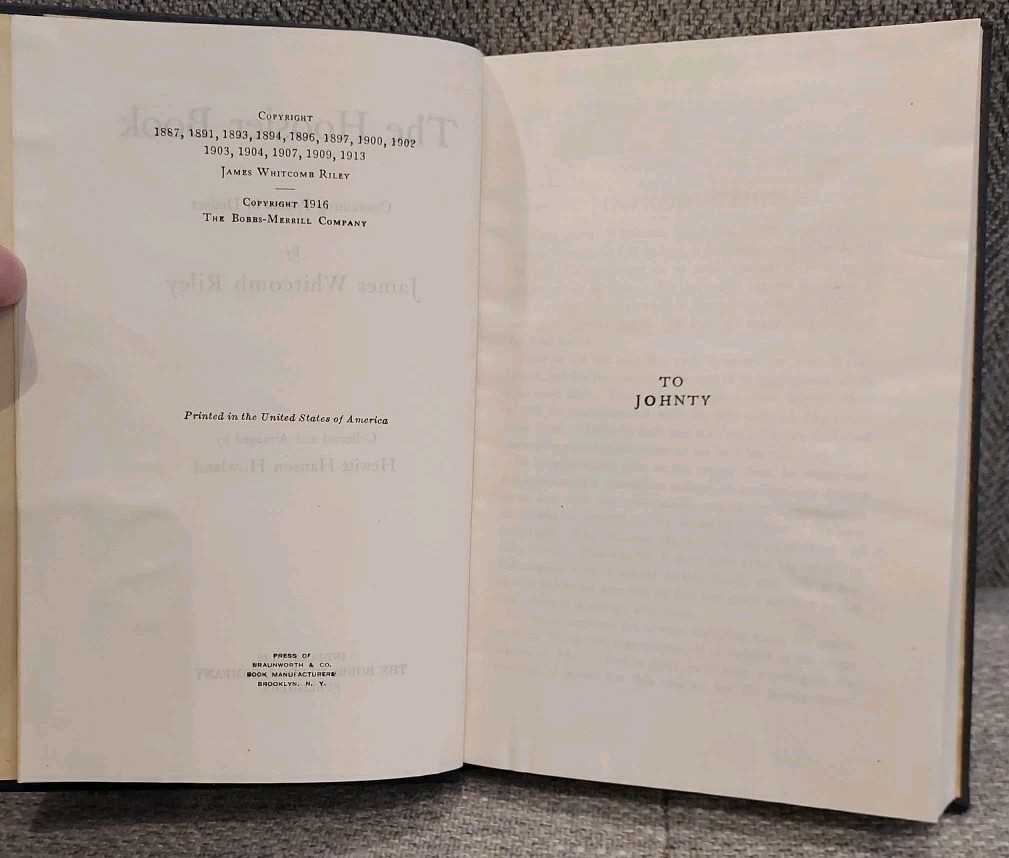 1916 HOOSIER BOOK OF RILEY VERSE James W Riley Bobbs-Merrell Co. CLEAN Blue HC