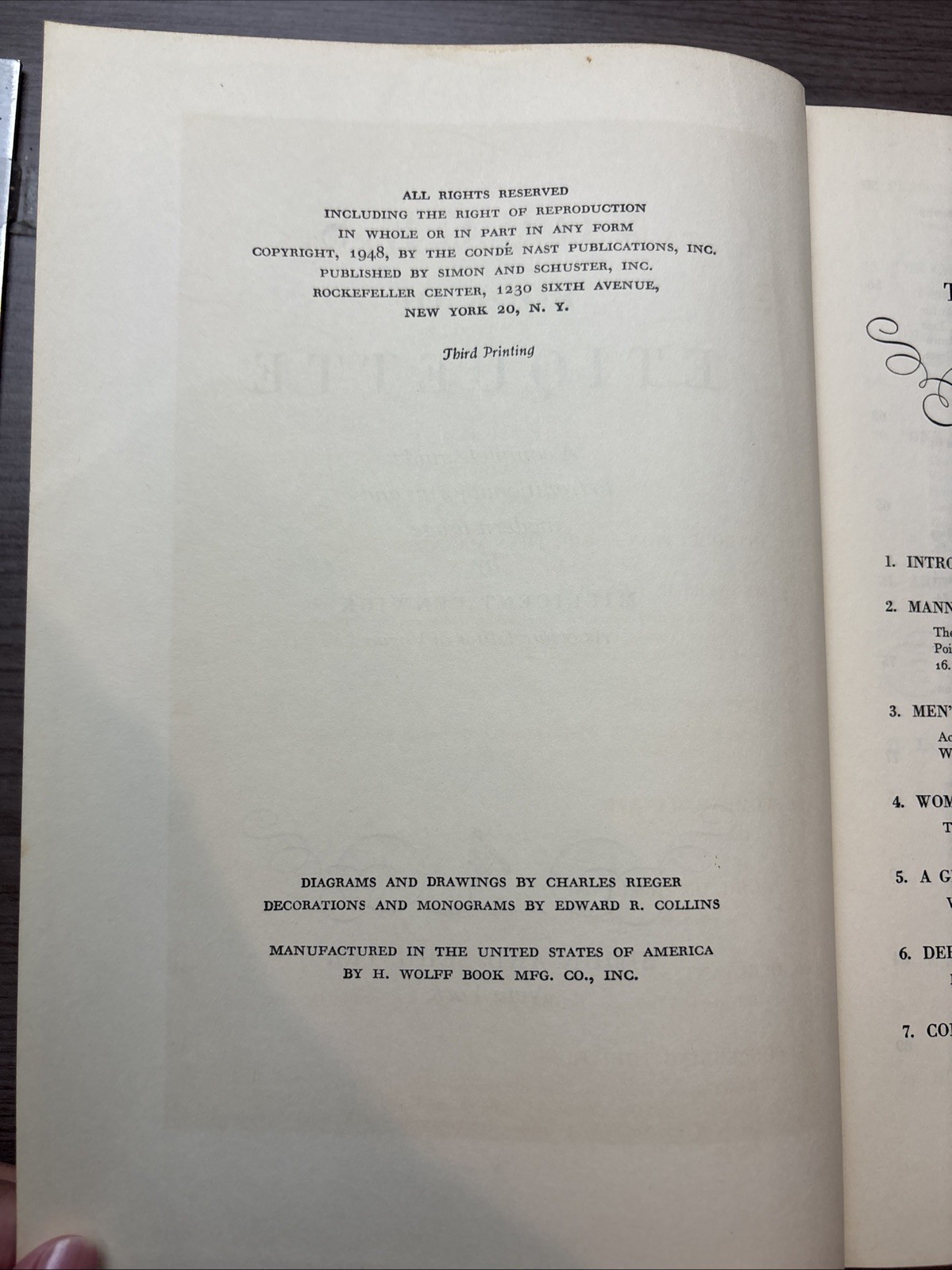 Vogue’s Book of Etiquette, by Millicent Fenwick, 1948, 1st Ed 3rd Print