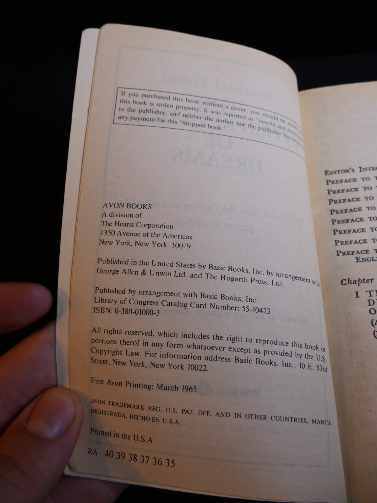 Sigmund Freud: The Interpretation of Dreams (1965 First Avon Printing)