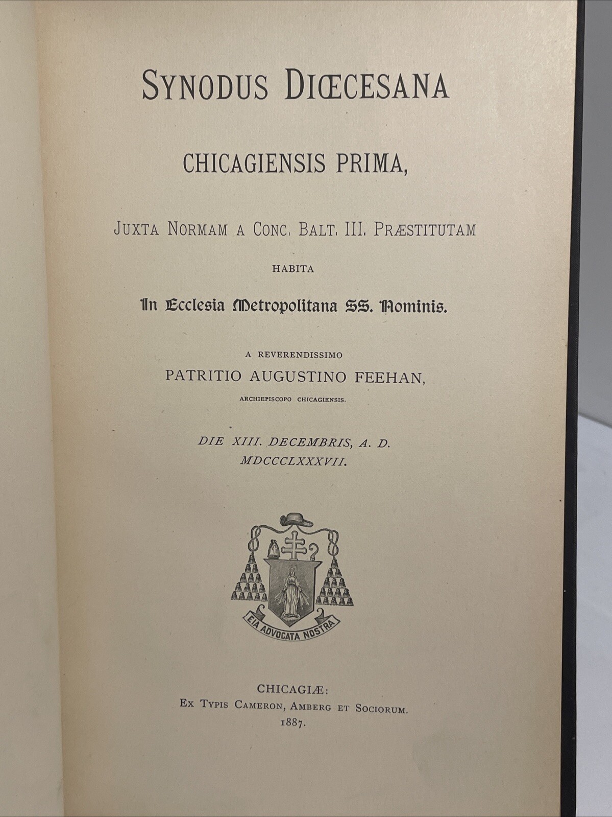 Synodus Dioecesana Chicagiensis Prima; 1ST SYNOD CHICAGO ARCHDIOCESE; 1887 LATIN