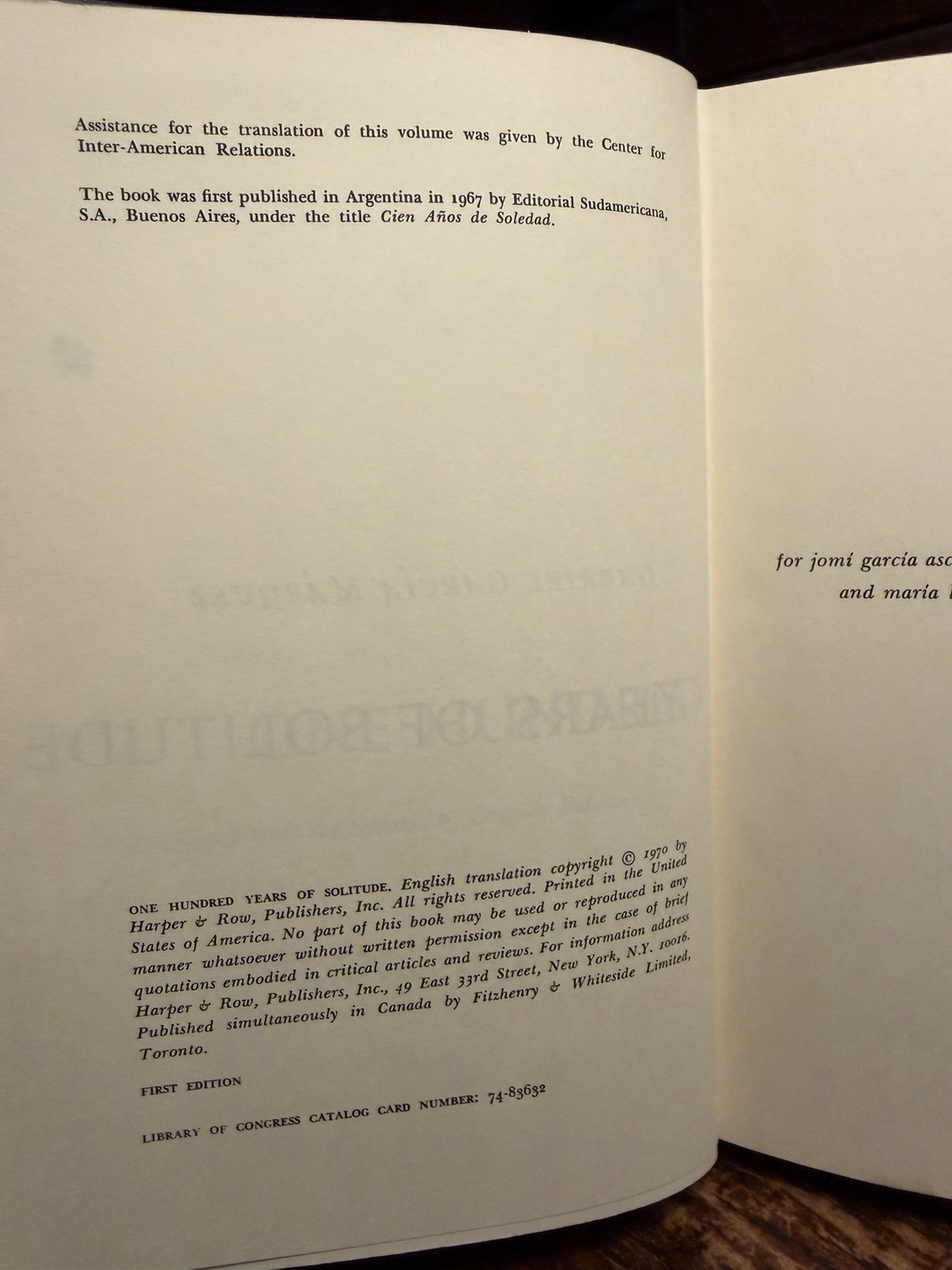 One Hundred Years of Solitude Gabriel Garcia Marquez TRUE First Edition 1970 1st