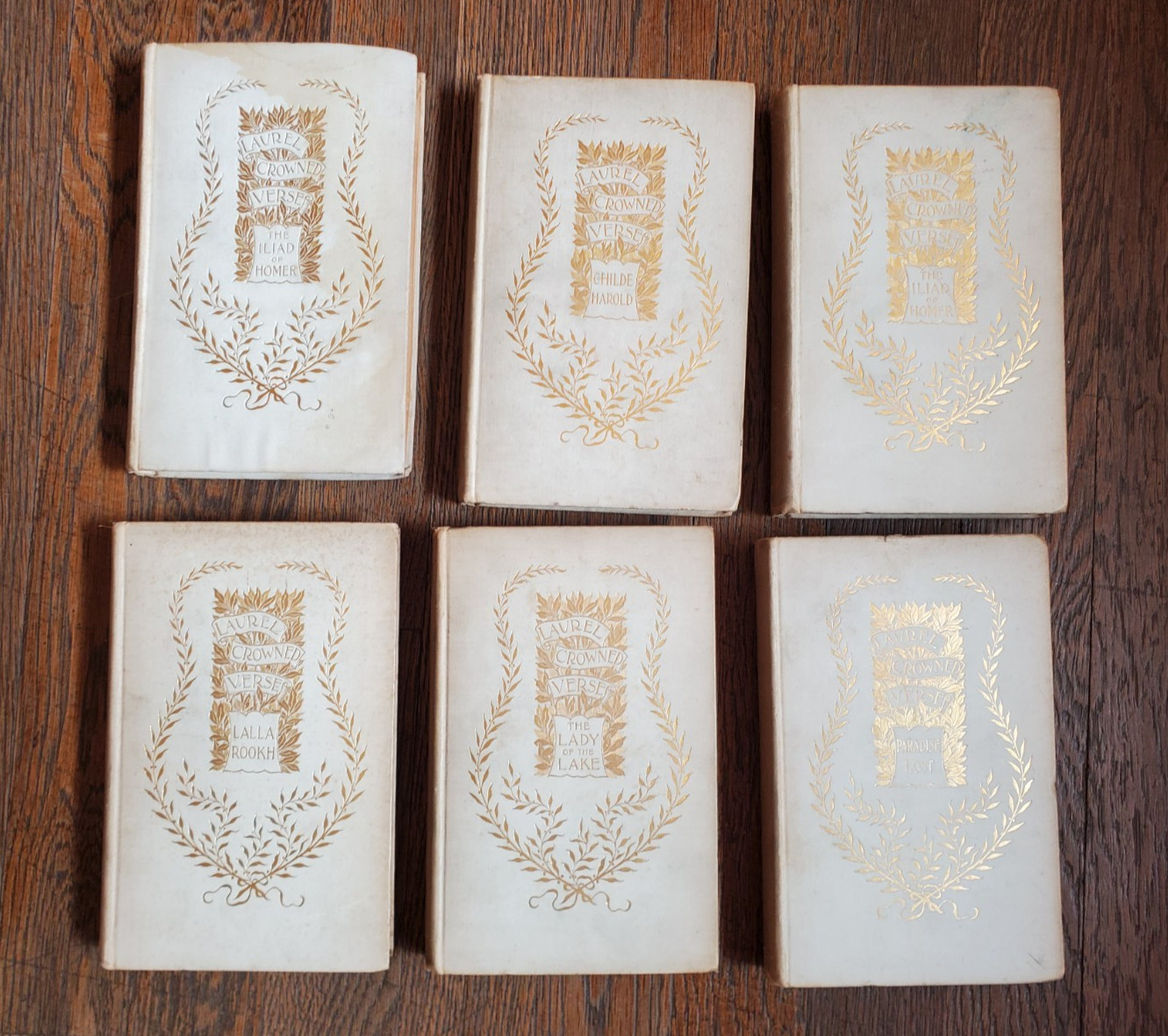 Laurel Crowned Verse set of six vintage hardcover books, 1891 and 1892