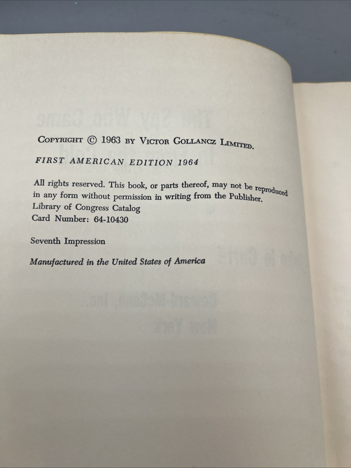 The Spy Who Came in From the Cold by John Le Carre, 1964 First American Edition