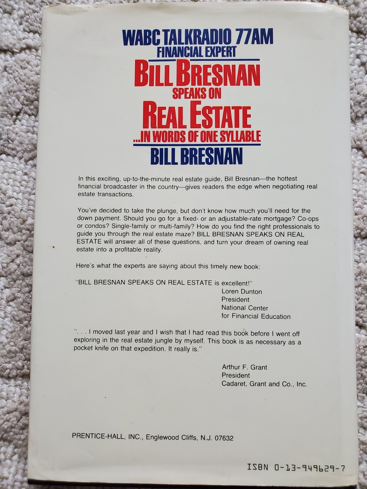 Bill Bresnan Speaks on Real Estate WABC Talk Radio 77 Autographed Hardcover 1987