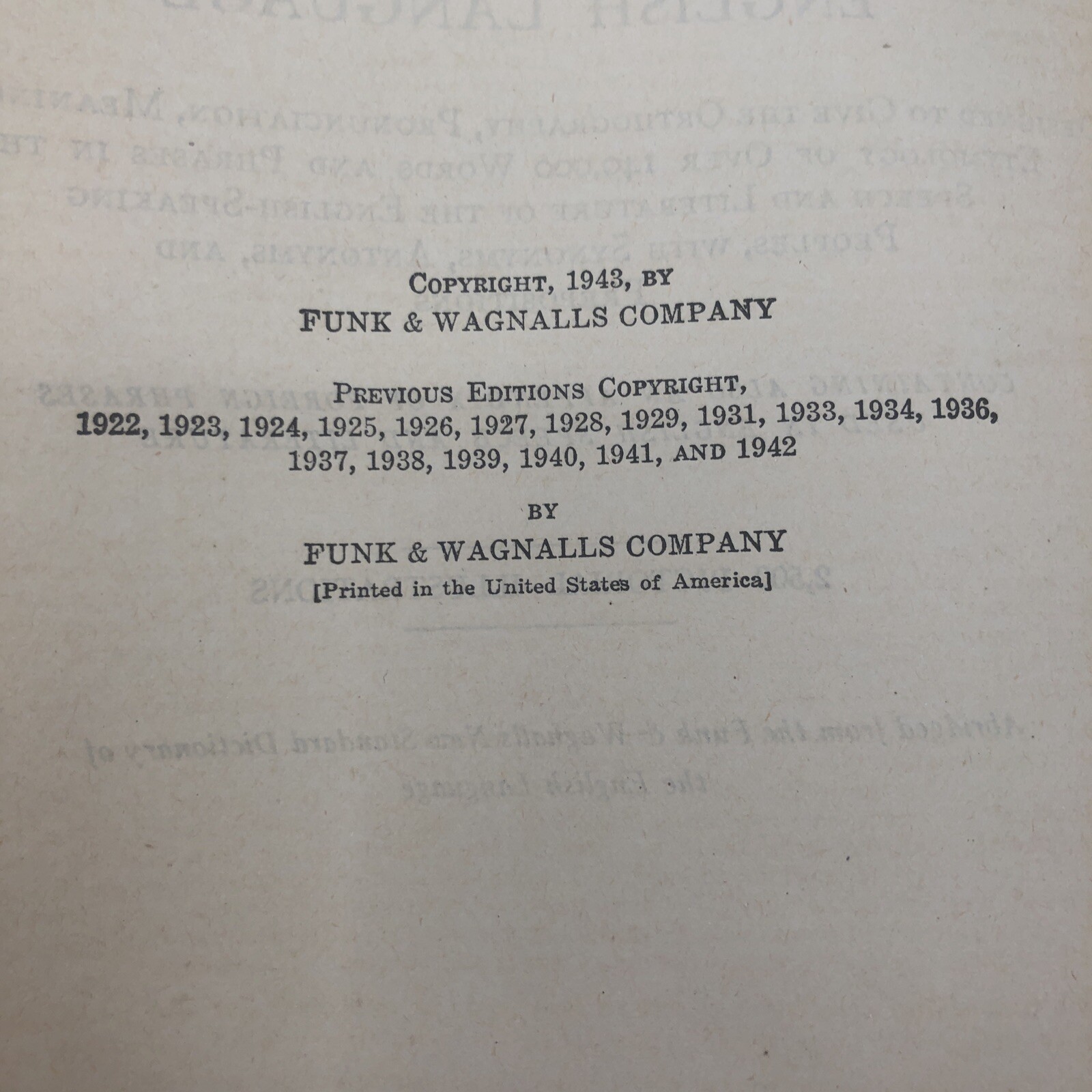 Funk and Wagnalls Practical Standard Dictionary 1945 Leather Bound Brown DAMAGED