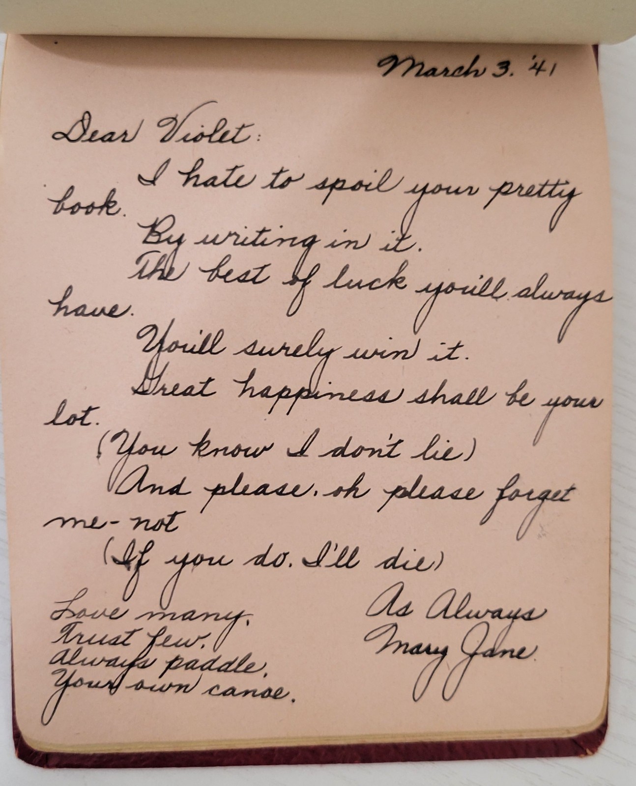 Vintage Autograph Book Young Girl School Friendship Handwritten 1941-1944