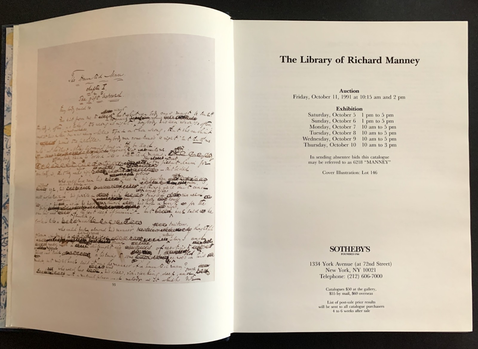 Rare Books & Manuscript Richard Manney Collection Sotheby’s 1991 Auction Catalog