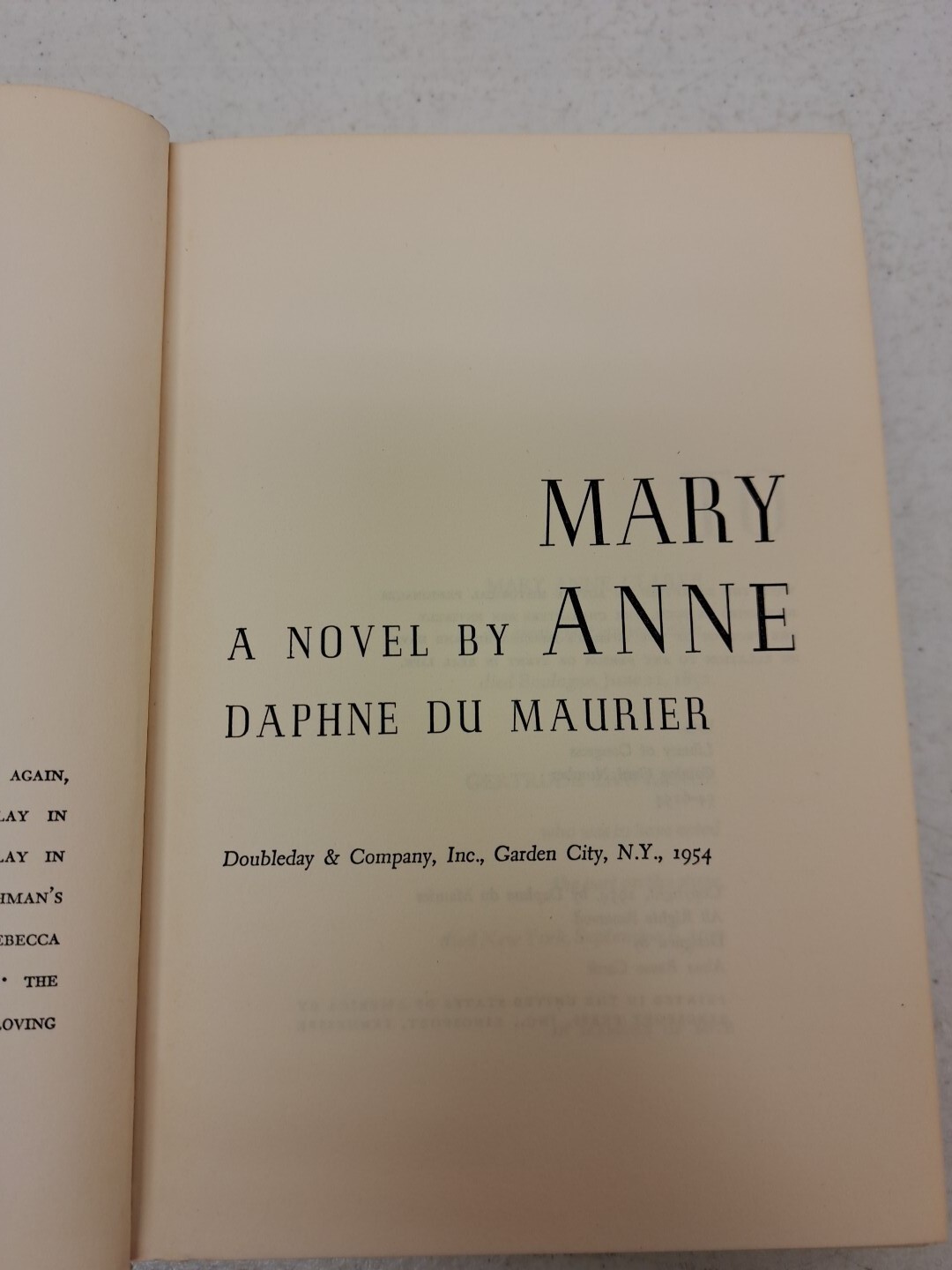 Vintage 1954 1st American Hardcove Edition, Mary Anne Daphne Du Maurier #2.5.51