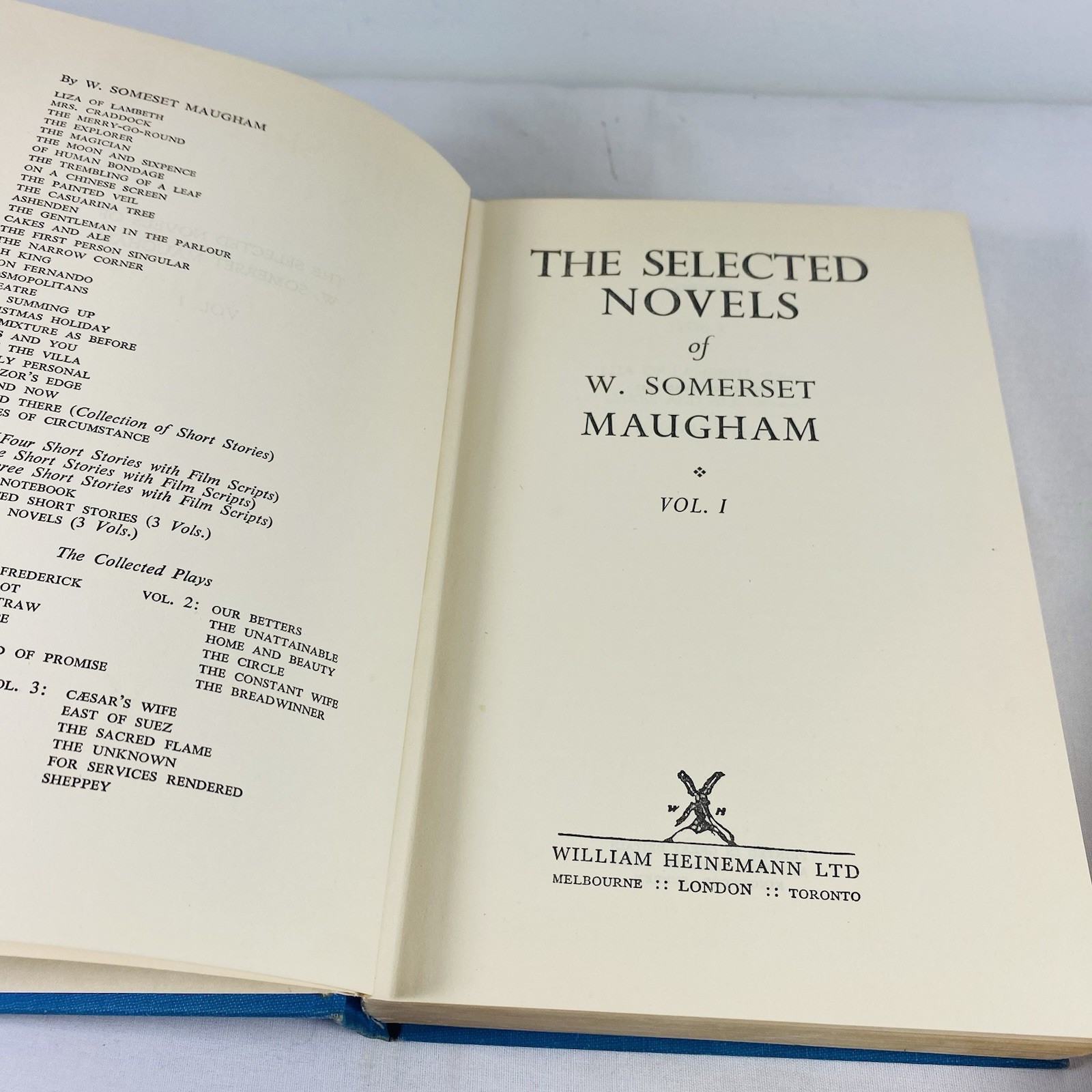 The Selected Novels of W Somerset Maugham. Full 3 vol set. Heinemann 1953, 1st.