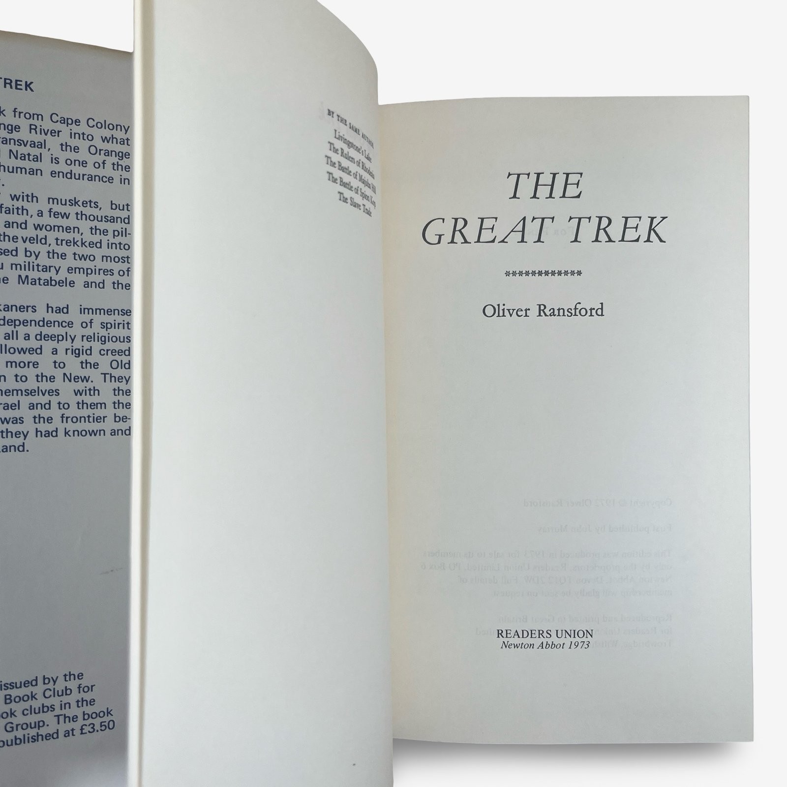 The Great Trek Oliver Ransford Illustrated Hardback 1973 Readers Union