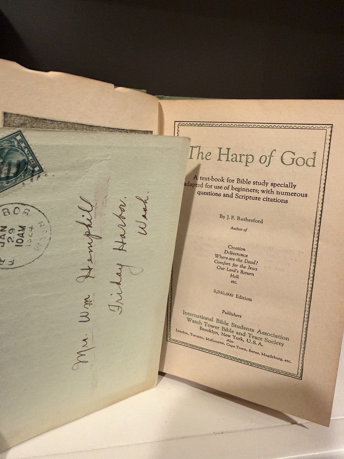 The Harp of God 1921 & 1927 + Quiz Card watchtower Jehovah Witness IBSA.