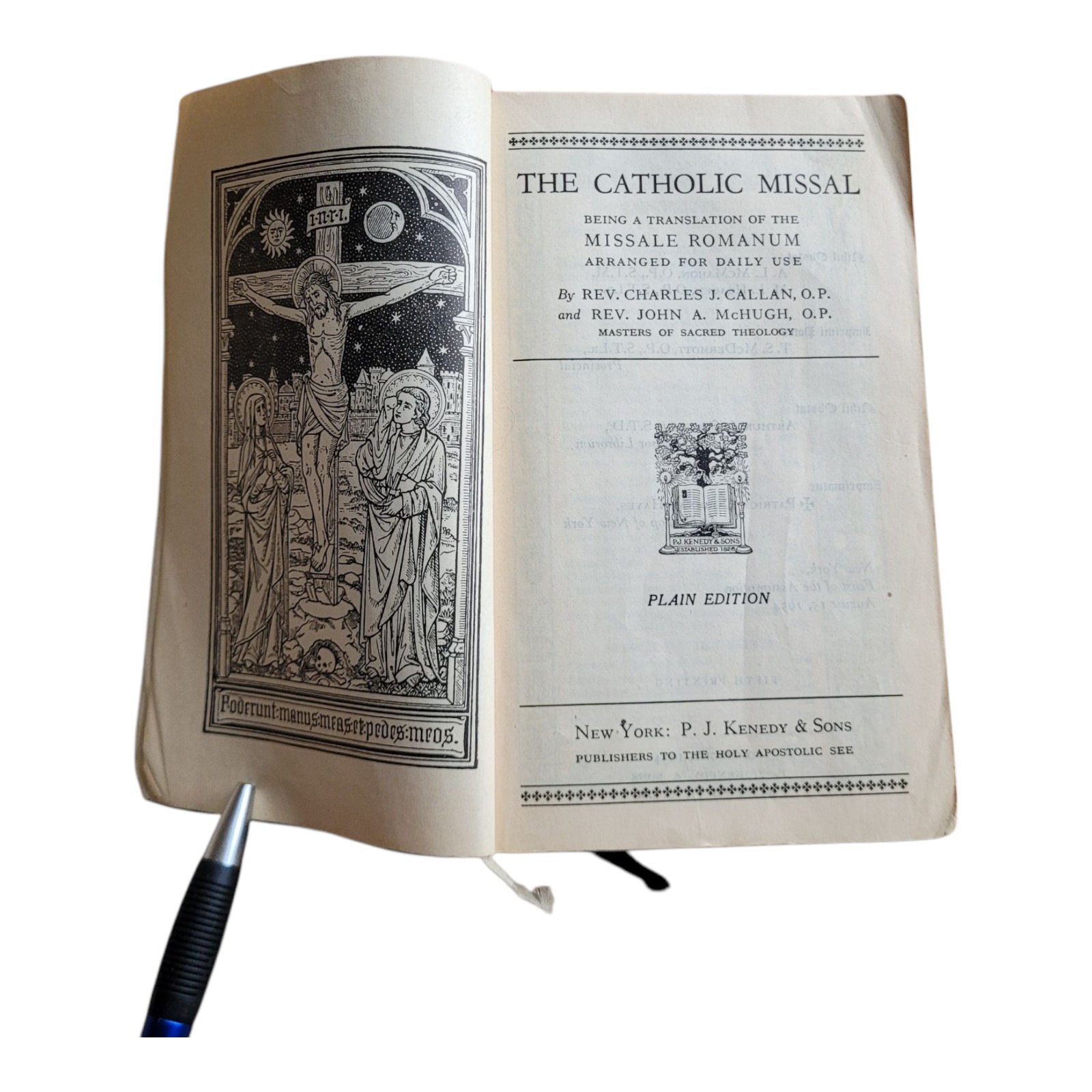 The Catholic Missal by Charles Callan & John McHugh Plain Ed. PJ Kenedy 1934 HC