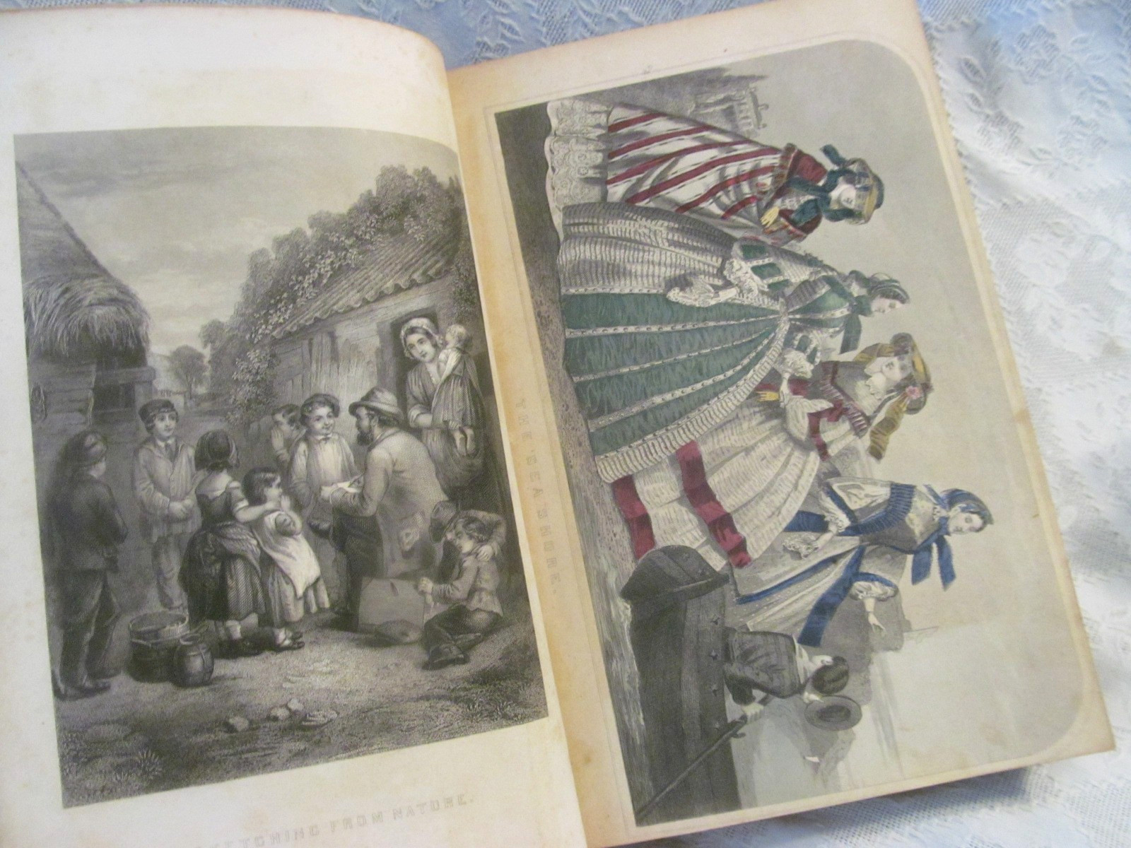c1859 GODEYS LADYS BOOKS~2 Volumes Full Year~Antique Hand Tinted Fashion Prints