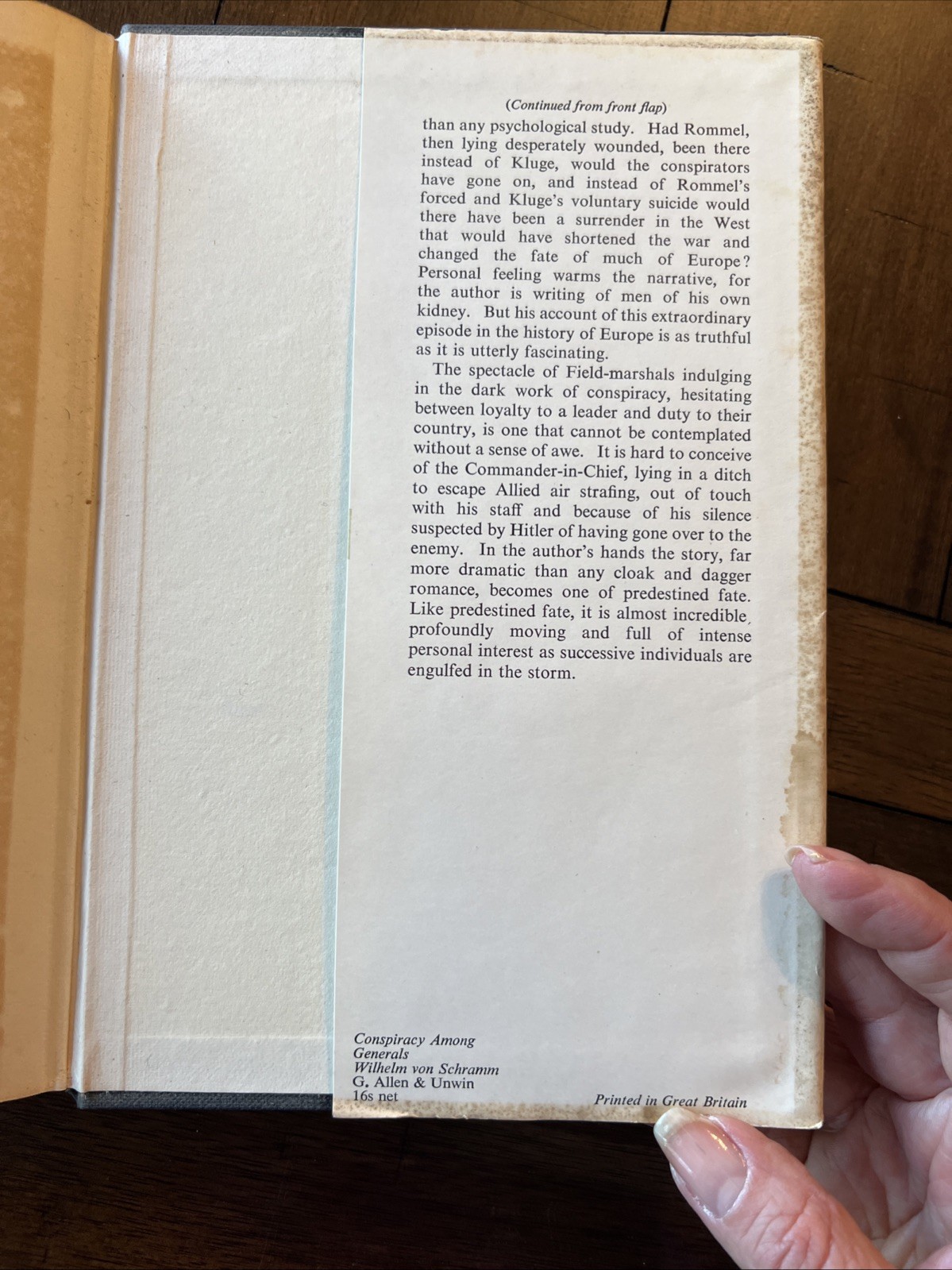 Conspiracy Among Generals by Wilhelm von Schramm. 1956. First English Ed HCDJ