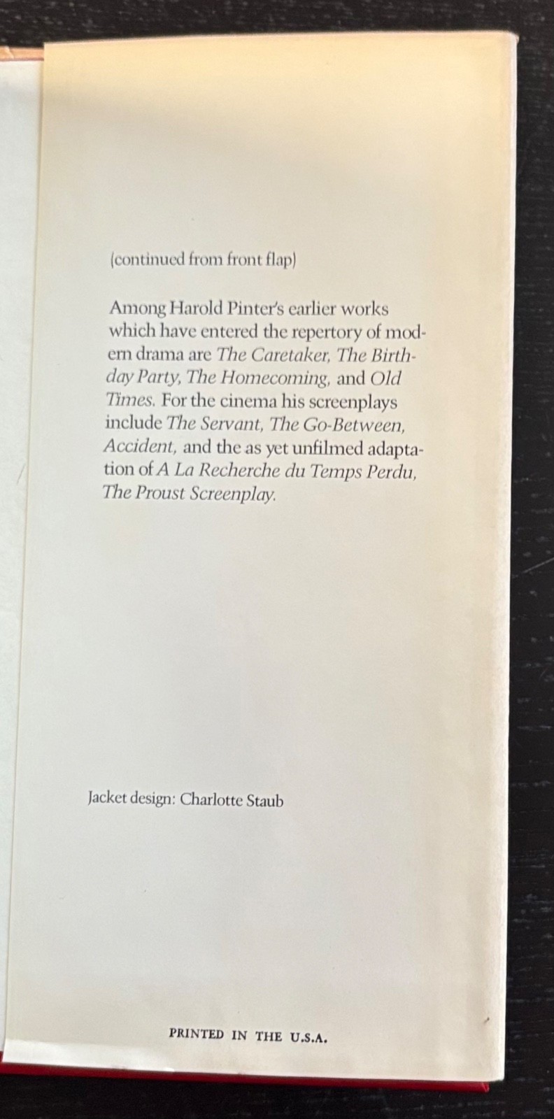 BETRAYAL – HAROLD PINTER – 1978 – GROVE PRESS – DJ – BCE.
