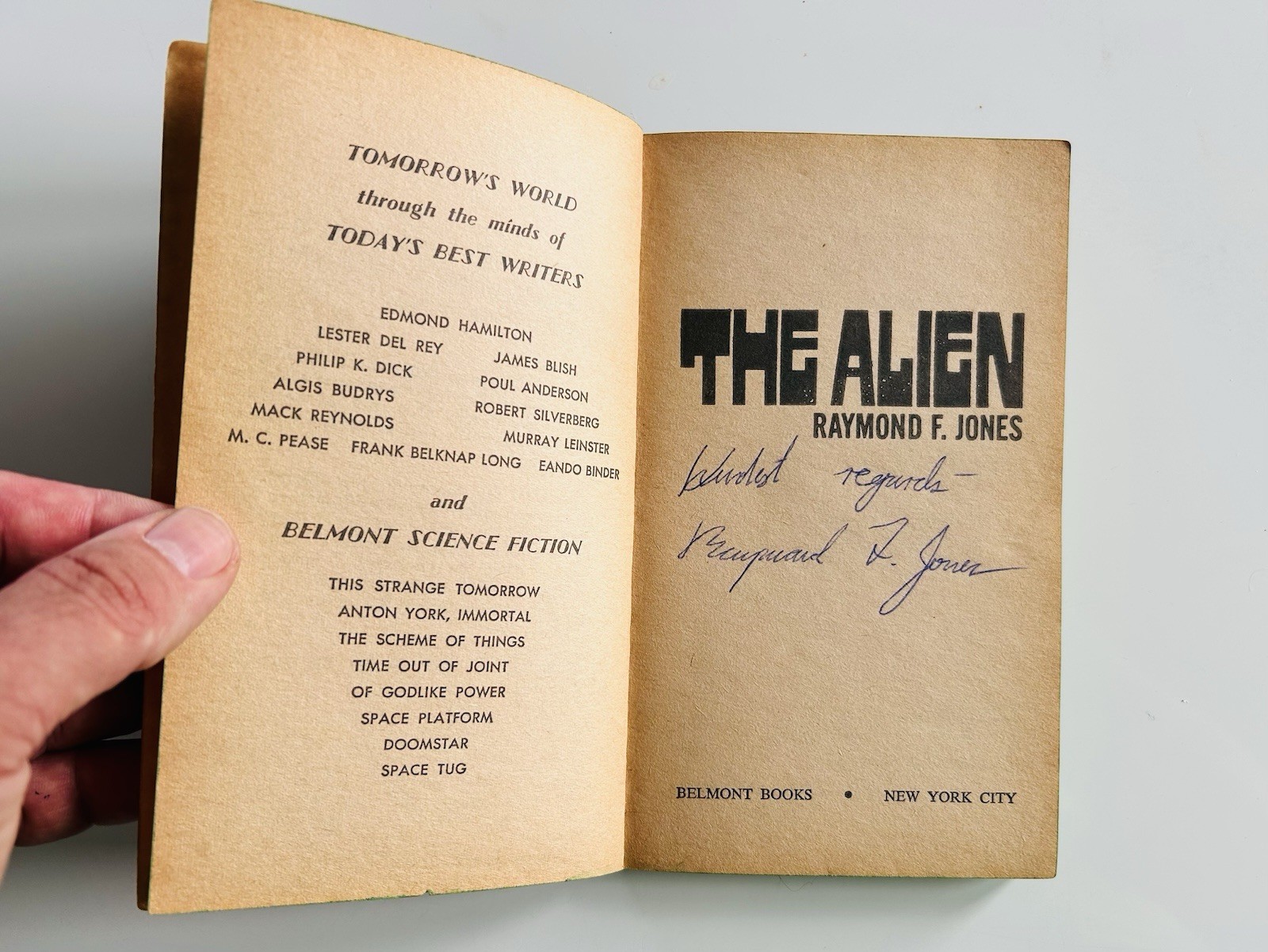 SIGNED Raymond F. Jones THE ALIEN 1966 Belmont PB B50-708 Sci-Fi Inscribed