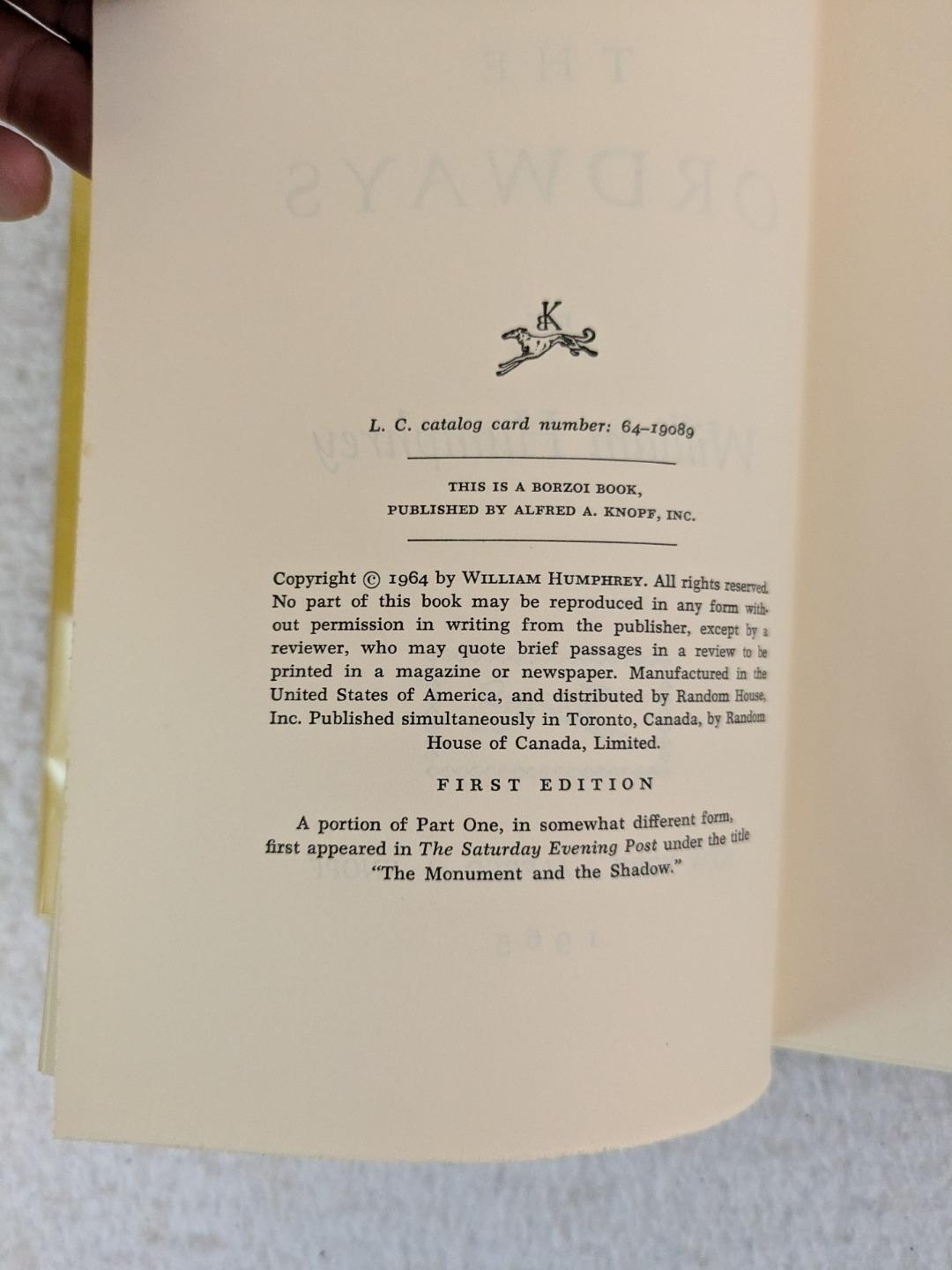 William Humphrey THE ORDWAYS 1965 Alfred A. Knopf, NY First Edition HC/DJ