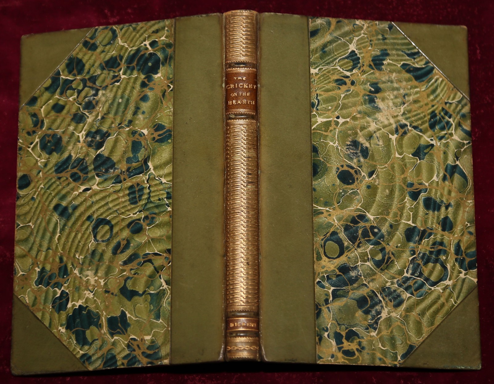 EXRare 1890 CRICKET ON HEARTH DICKENS FINE BINDING LEATHER LIKE CHRISTMAS CAROL