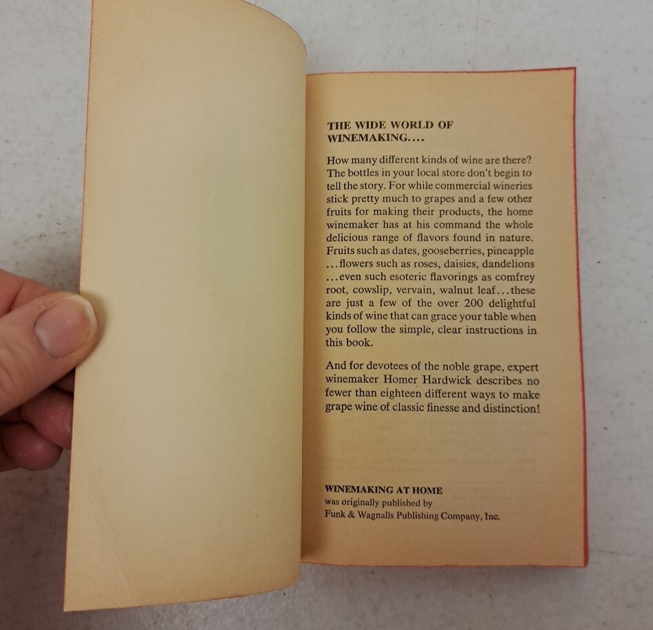 Cool Vintage Book , Winemaking At Home by Homer Hardwick Pocket Books 1973 #247B