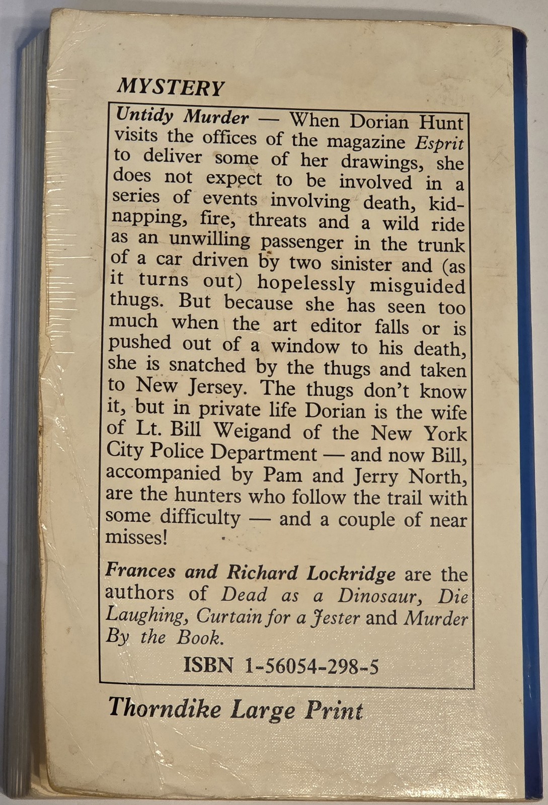 Untidy Murder Frances And Richard Lockridge LARGE PRINT NAVH High Opacity 1992