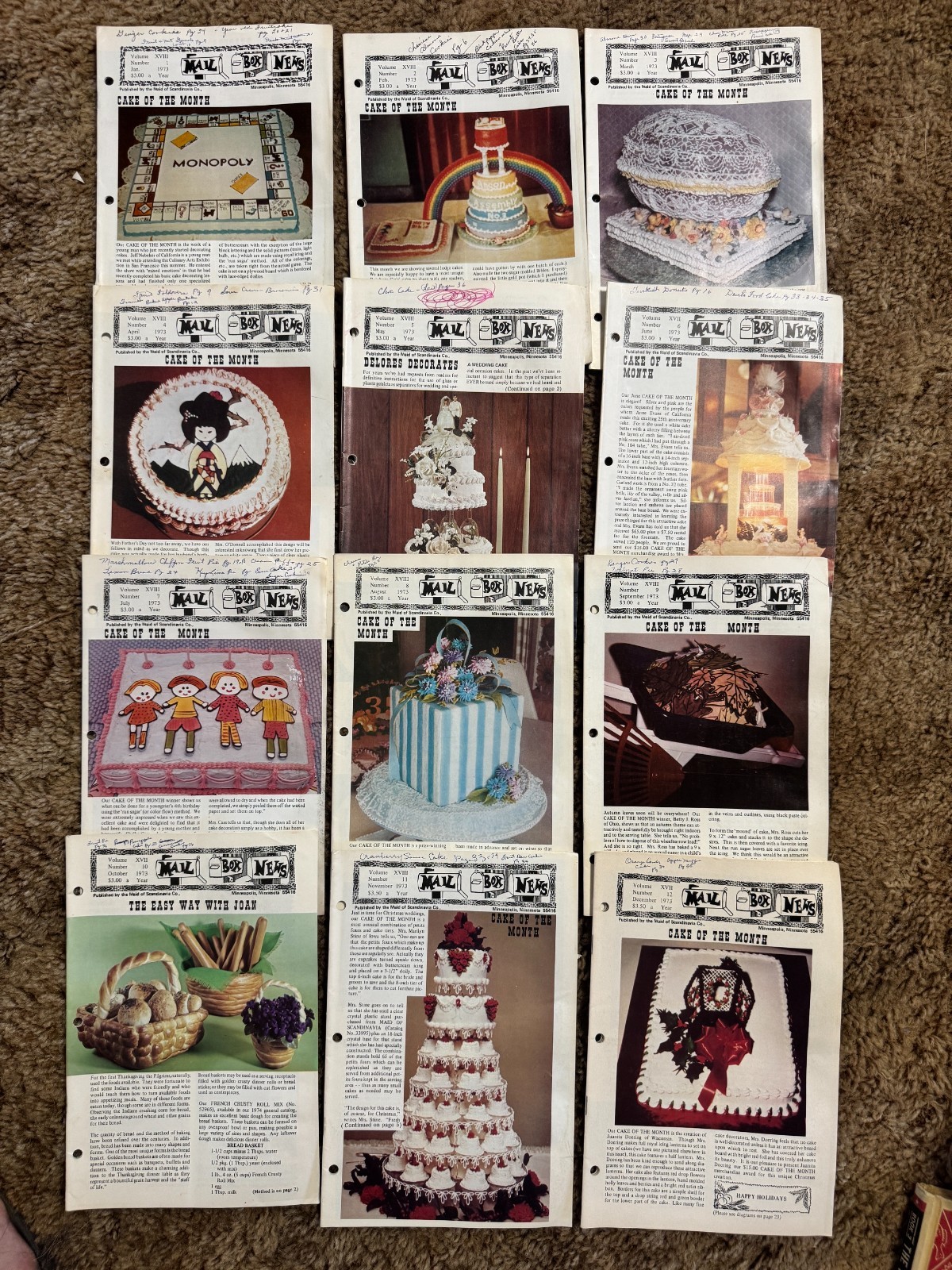 Large Collection of Vintage Mailbox News “Cake of the Month” Magazines 1968-1975