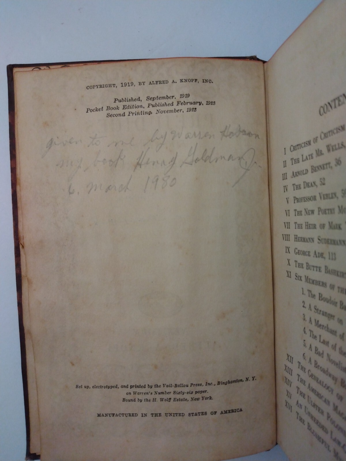 Prejudices 1 First Series Book By H. L. Mencken Alfred A. Knopf 1925
