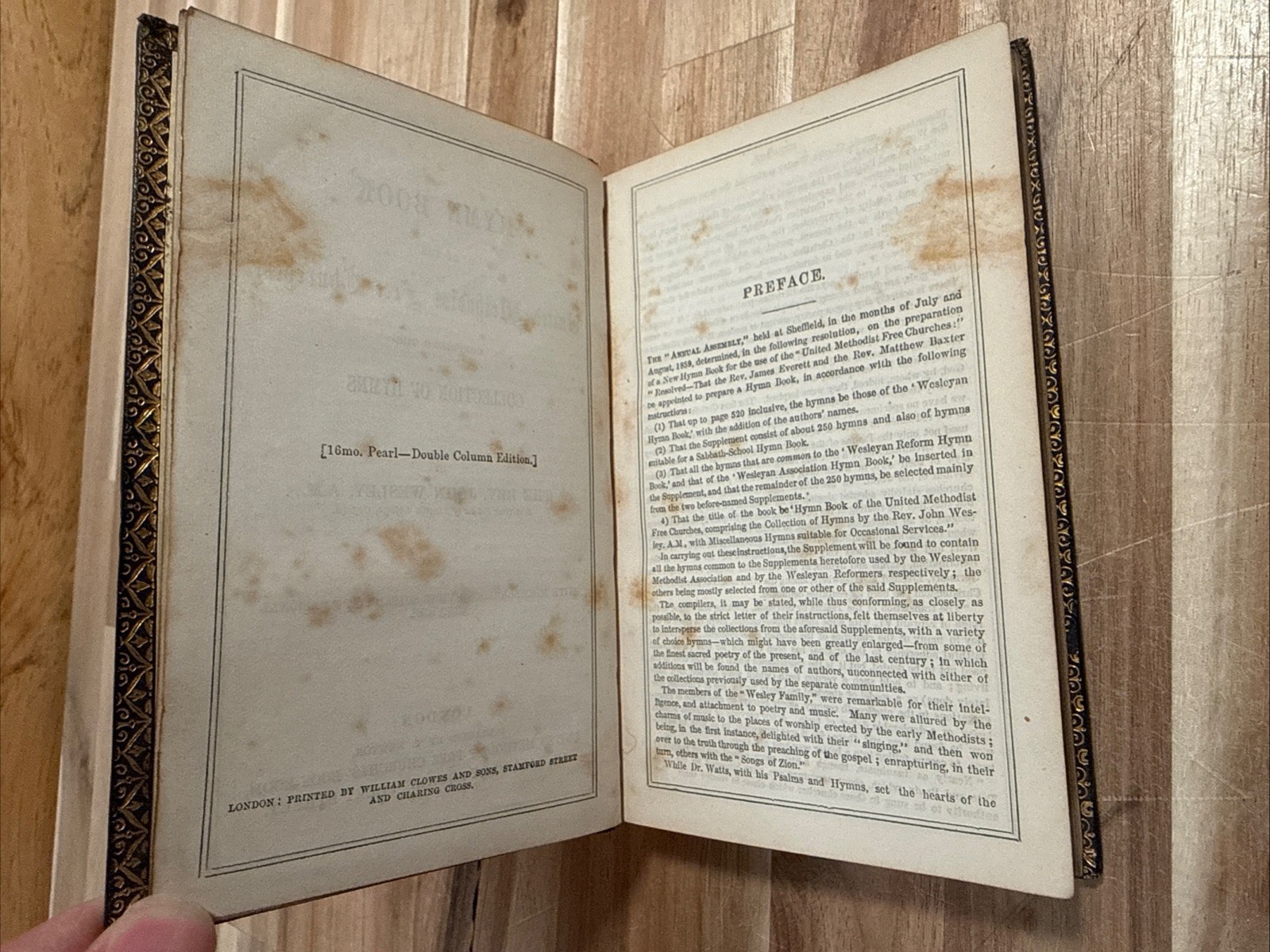 c1860 JOHN WESLEY HYMN BOOK fine binding LEATHER antique METHODIST hymns